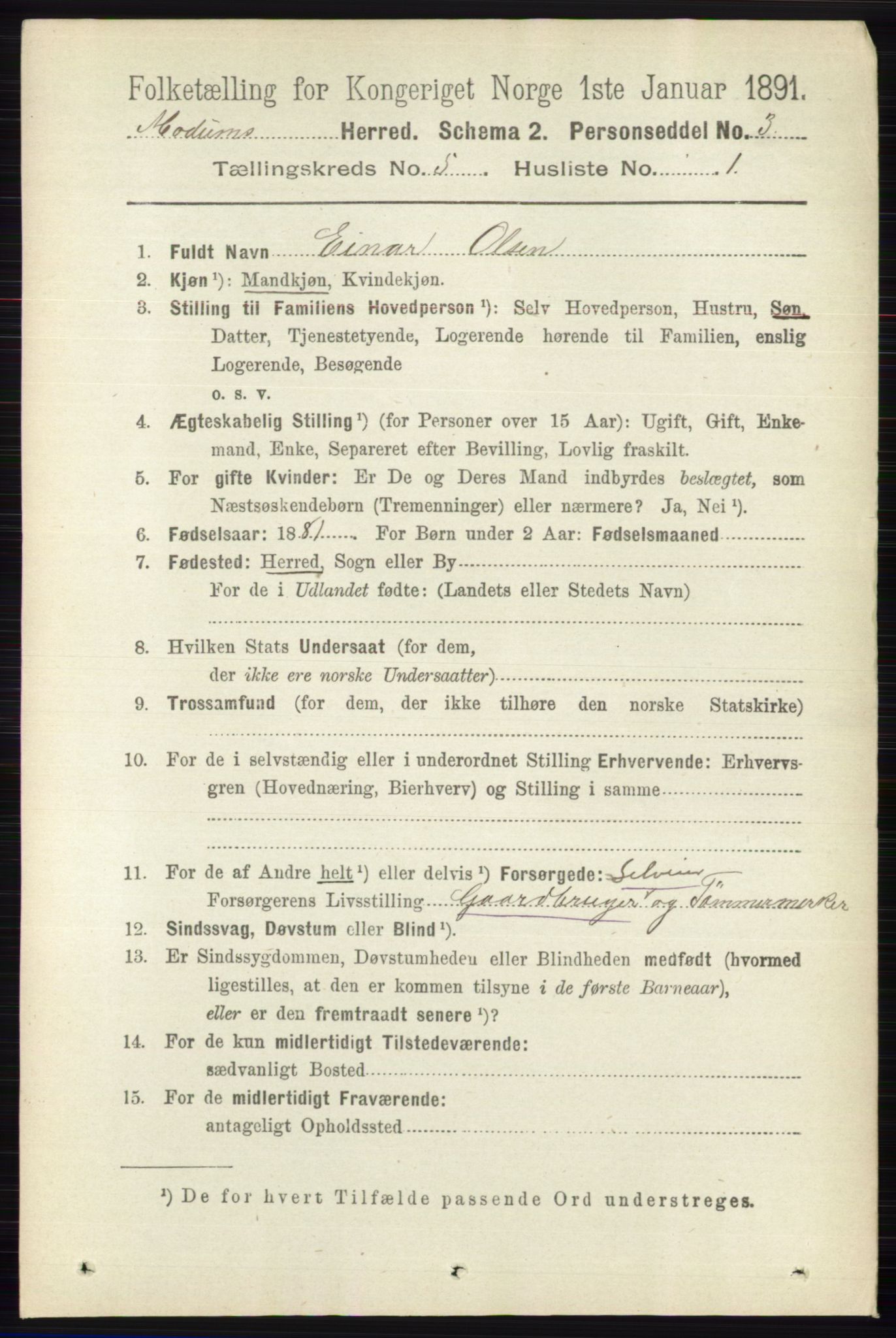 RA, 1891 census for 0623 Modum, 1891, p. 1453