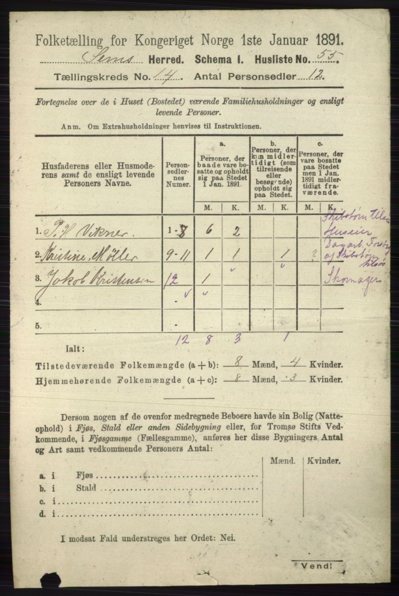 RA, 1891 census for 0721 Sem, 1891, p. 7018