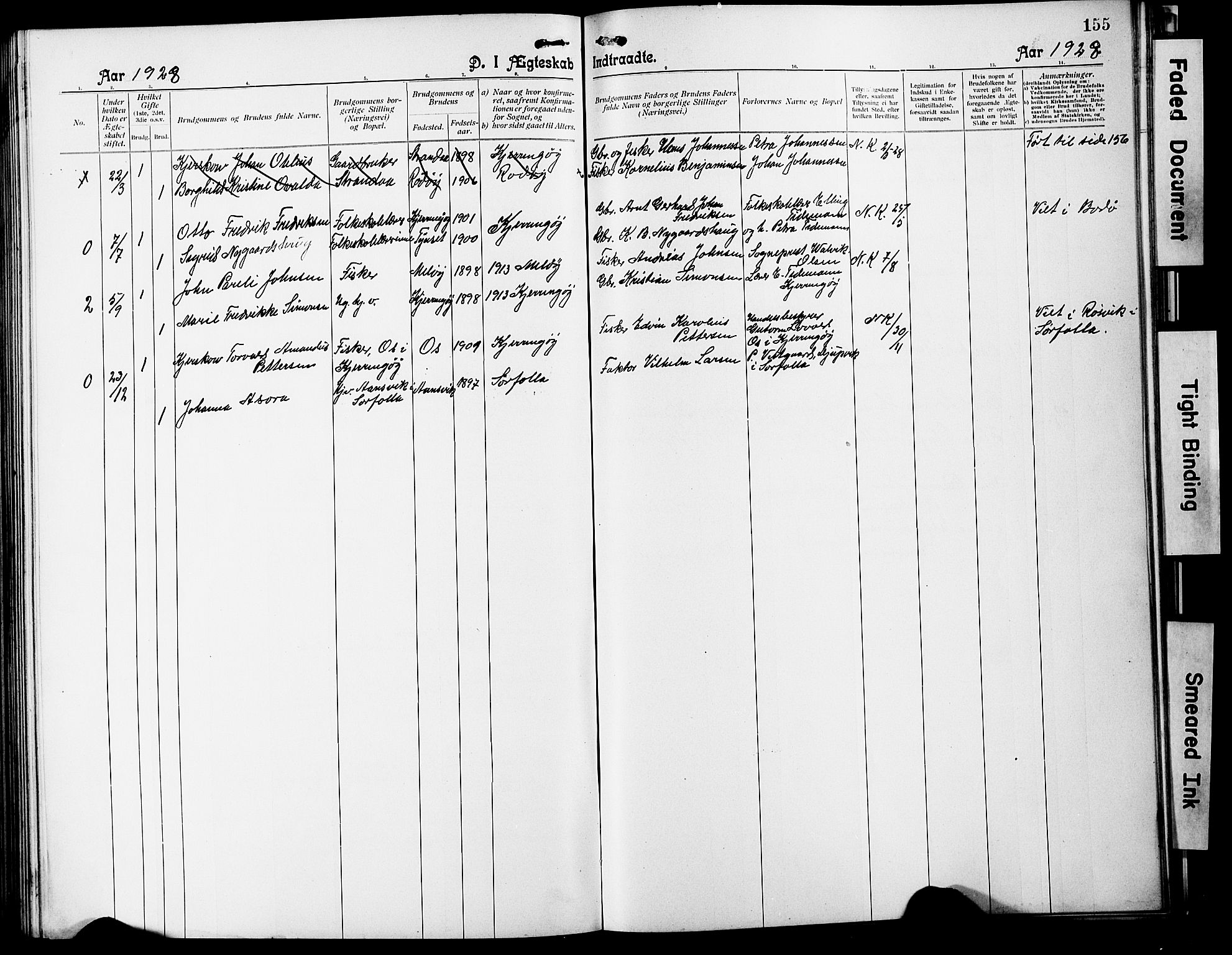 Ministerialprotokoller, klokkerbøker og fødselsregistre - Nordland, SAT/A-1459/803/L0077: Parish register (copy) no. 803C04, 1897-1930, p. 155