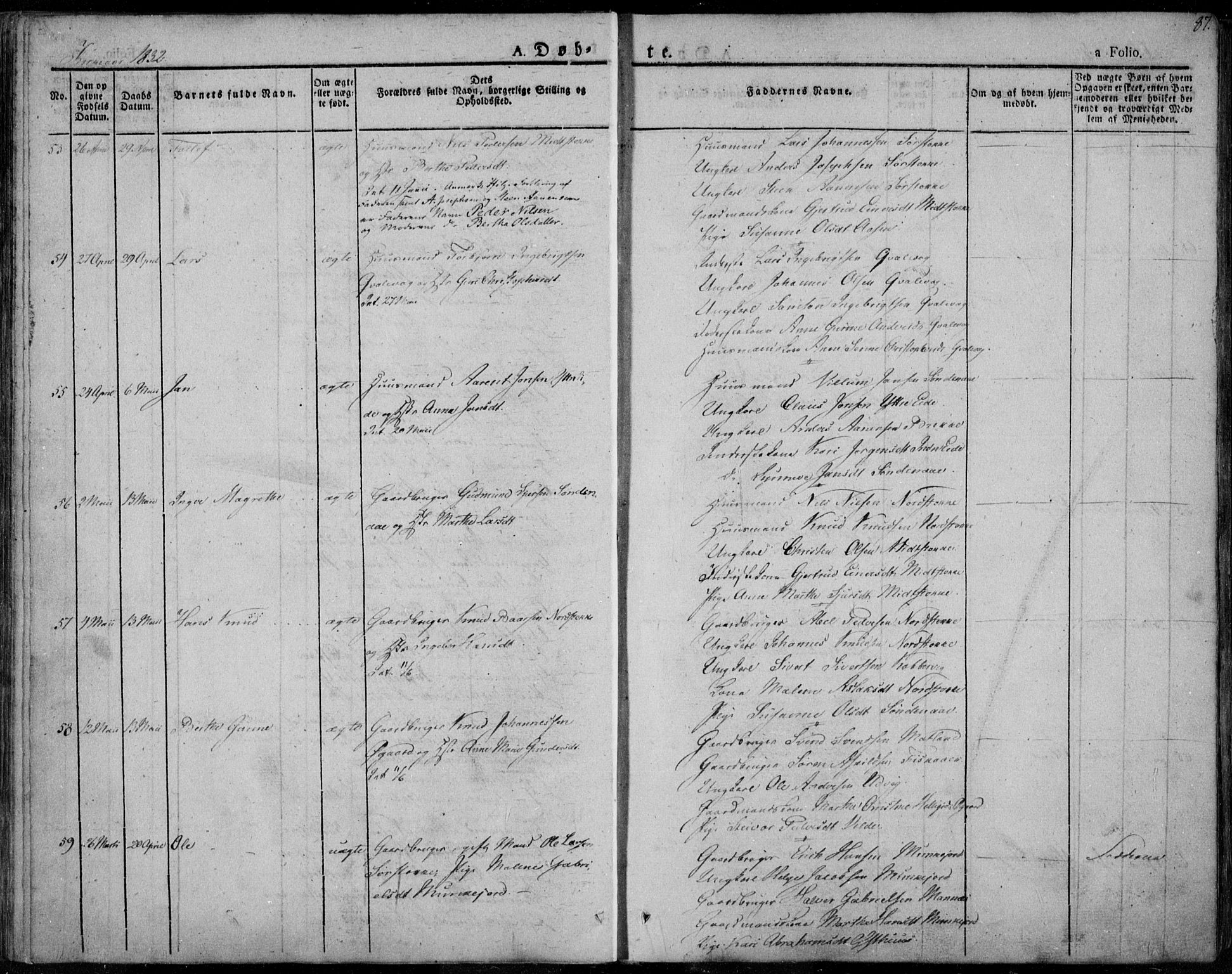 Avaldsnes sokneprestkontor, SAST/A -101851/H/Ha/Haa/L0005: Parish register (official) no. A 5.1, 1825-1841, p. 87