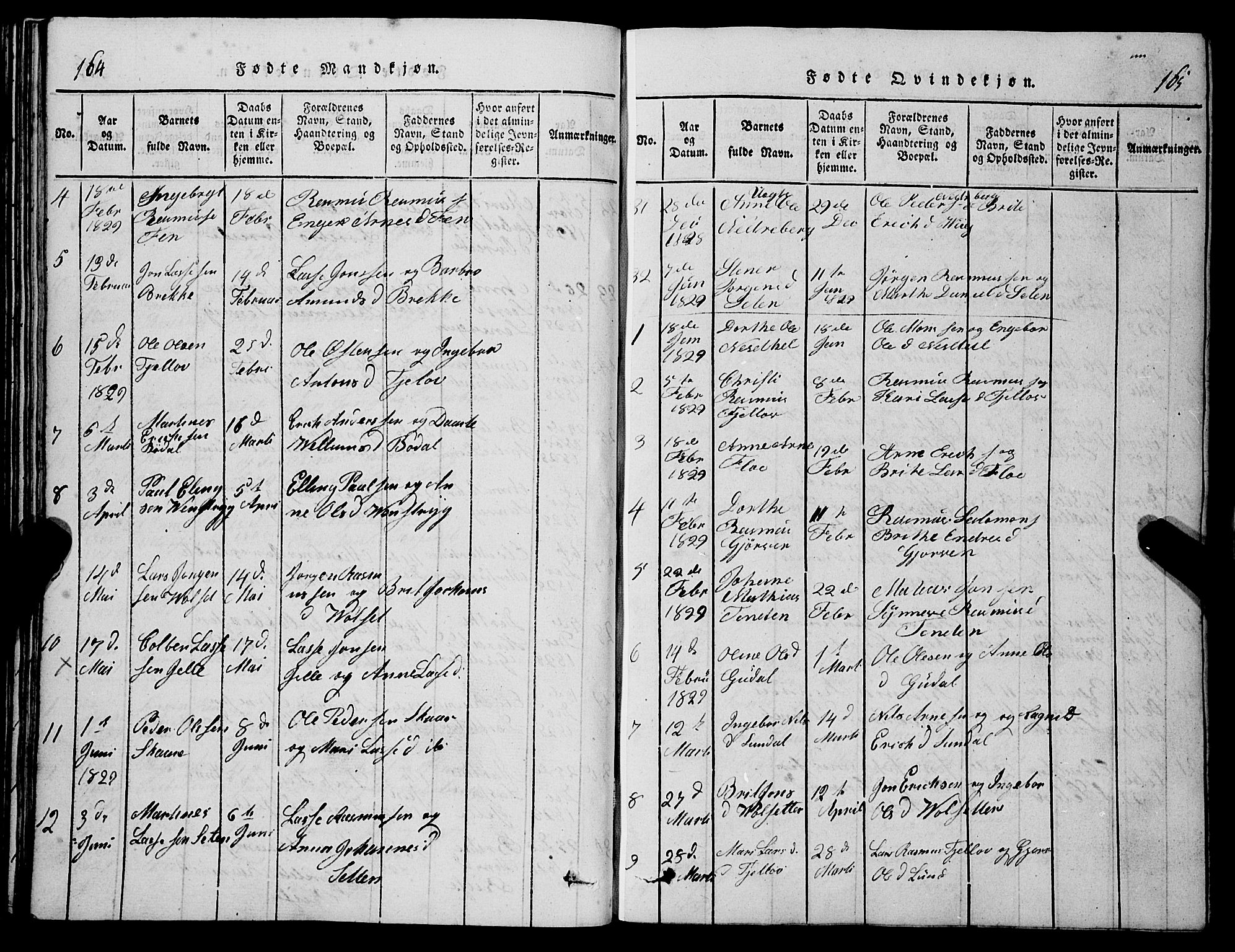 Stryn Sokneprestembete, AV/SAB-A-82501: Parish register (copy) no. C 1, 1801-1845, p. 164-165