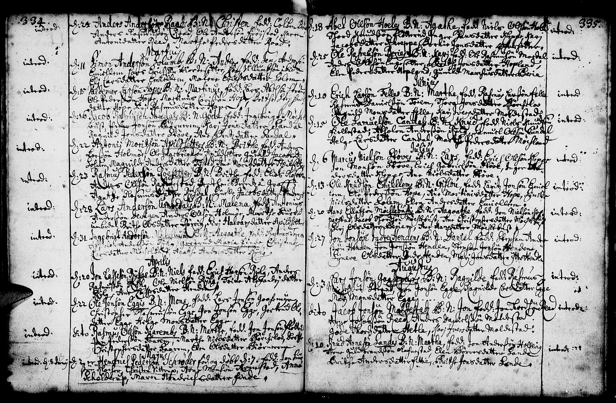 Gloppen sokneprestembete, SAB/A-80101/H/Haa/Haaa/L0001: Parish register (official) no. A 1, 1686-1711, p. 334-335