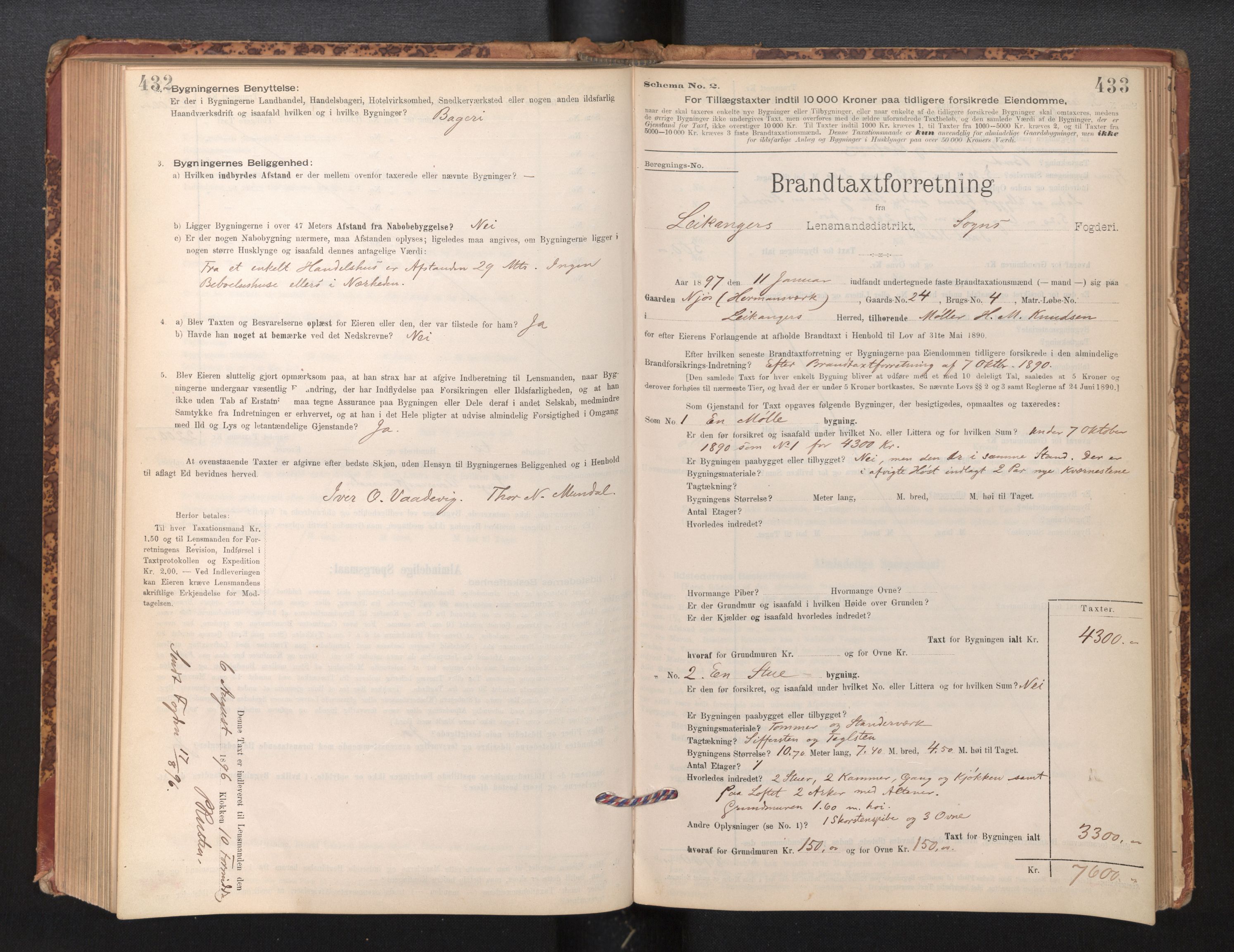Lensmannen i Leikanger, SAB/A-29201/0012/L0004: Branntakstprotokoll, skjematakst, 1894-1903, p. 432-433