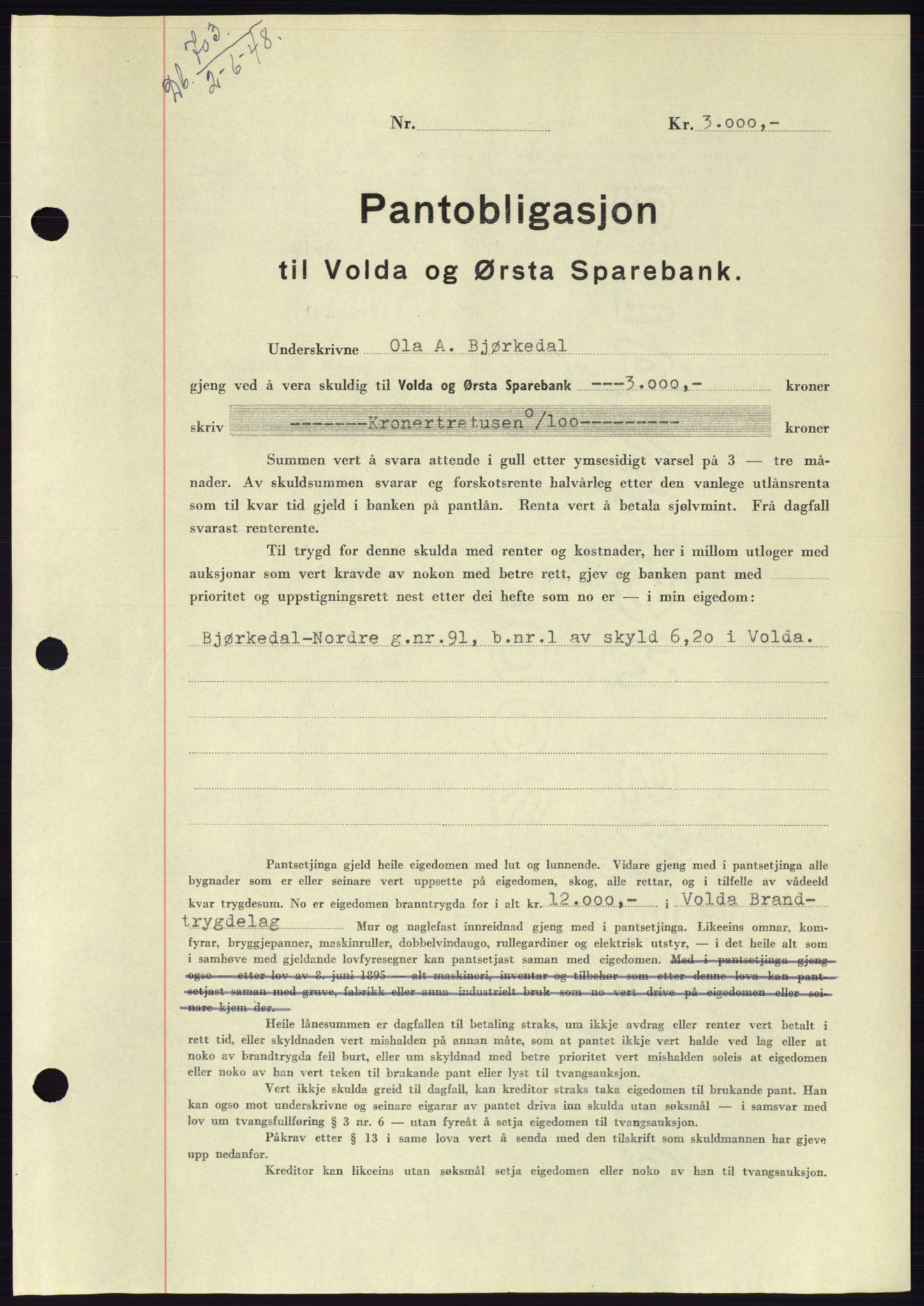 Søre Sunnmøre sorenskriveri, AV/SAT-A-4122/1/2/2C/L0116: Mortgage book no. 4B, 1948-1949, Diary no: : 703/1948