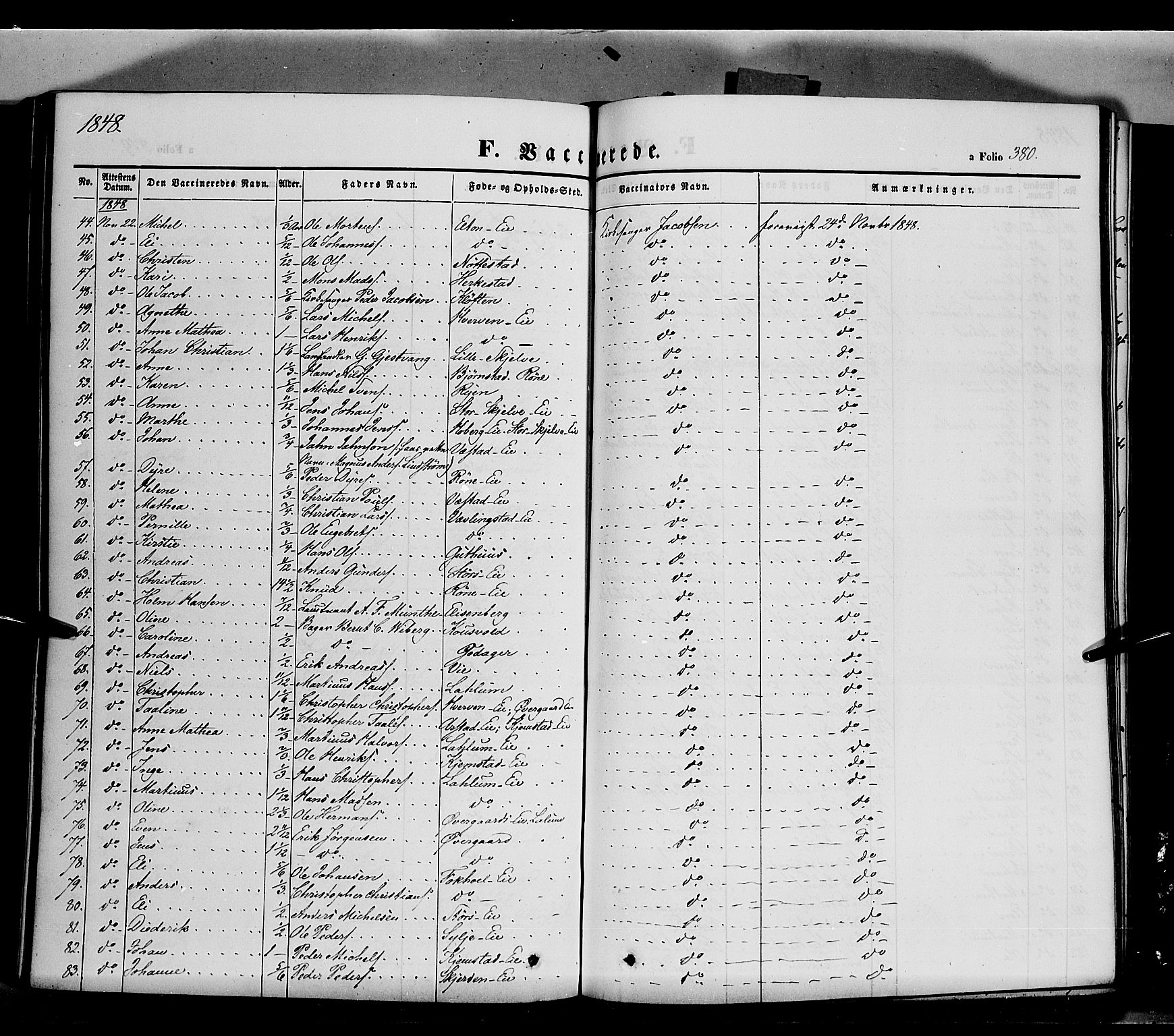 Stange prestekontor, AV/SAH-PREST-002/K/L0011: Parish register (official) no. 11, 1846-1852, p. 380