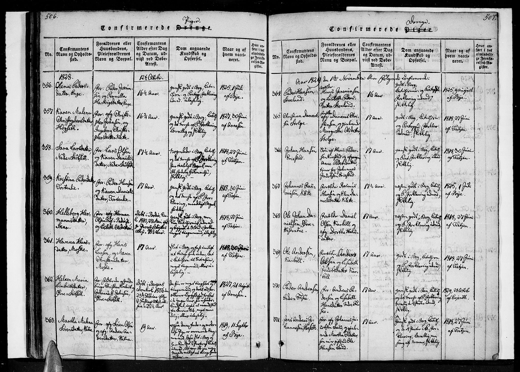 Ministerialprotokoller, klokkerbøker og fødselsregistre - Nordland, SAT/A-1459/852/L0736: Parish register (official) no. 852A06, 1820-1833, p. 506-507