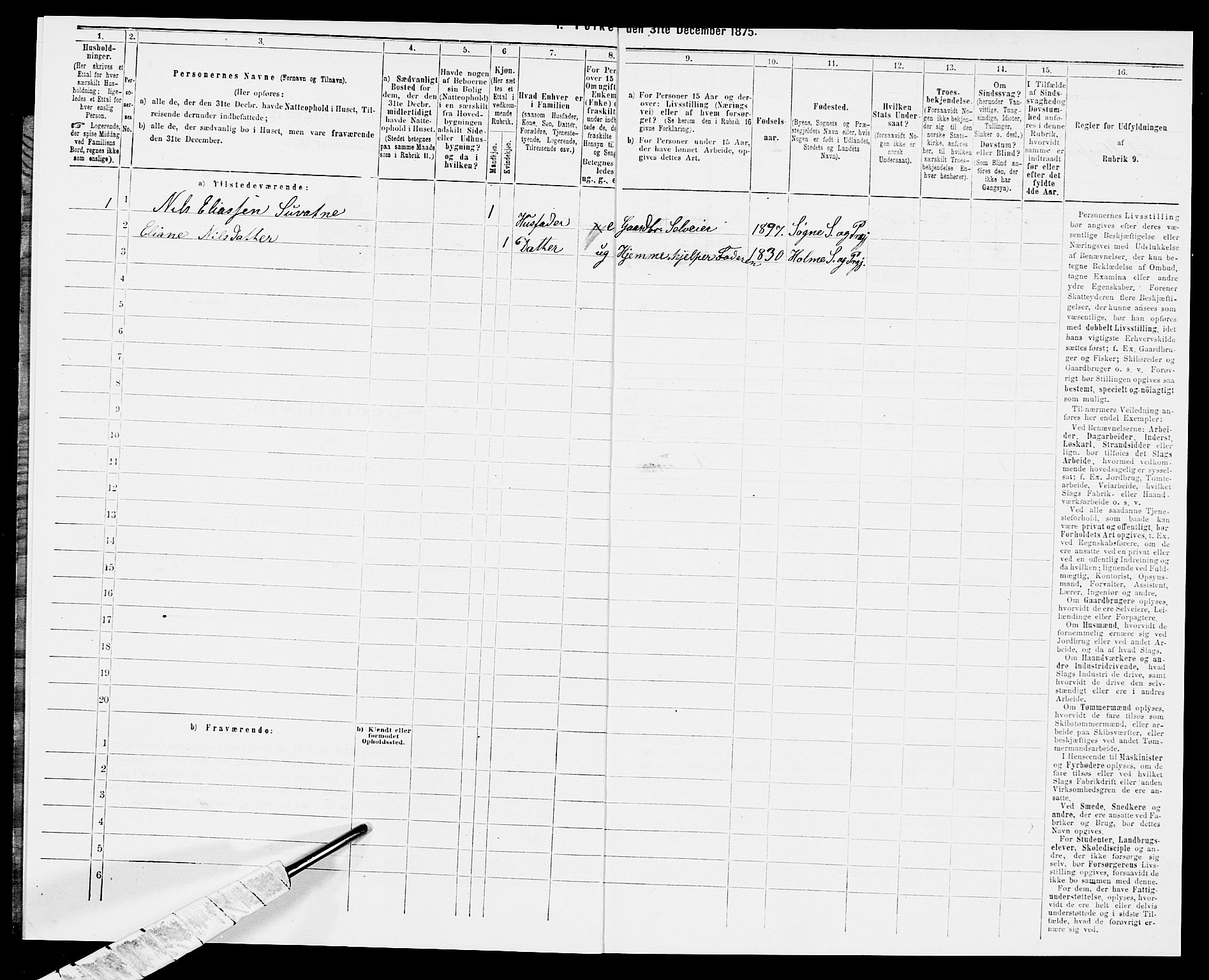 SAK, 1875 census for 1020P Holum, 1875, p. 574