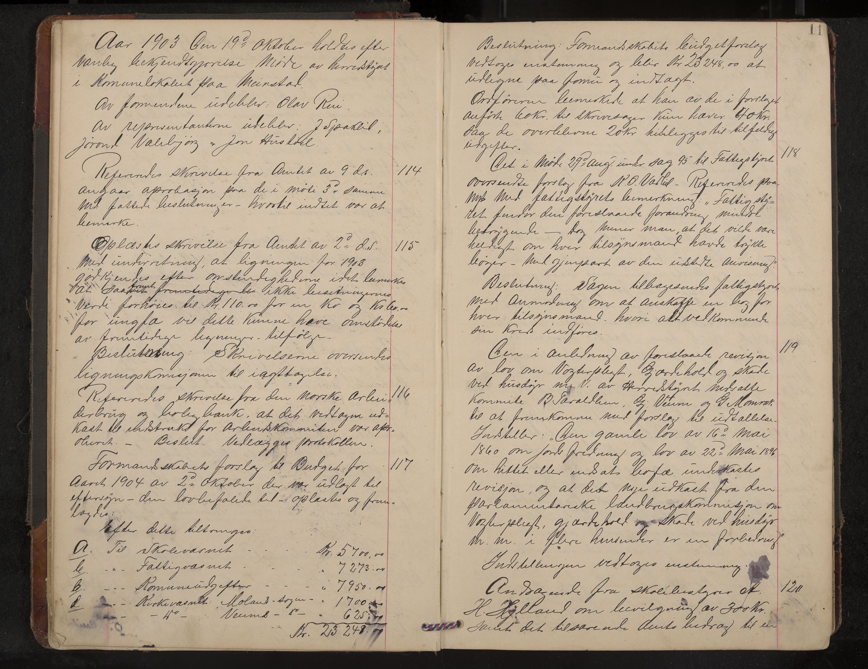 Fyresdal formannskap og sentraladministrasjon, IKAK/0831021-1/Aa/L0004: Møtebok, 1903-1911, p. 11