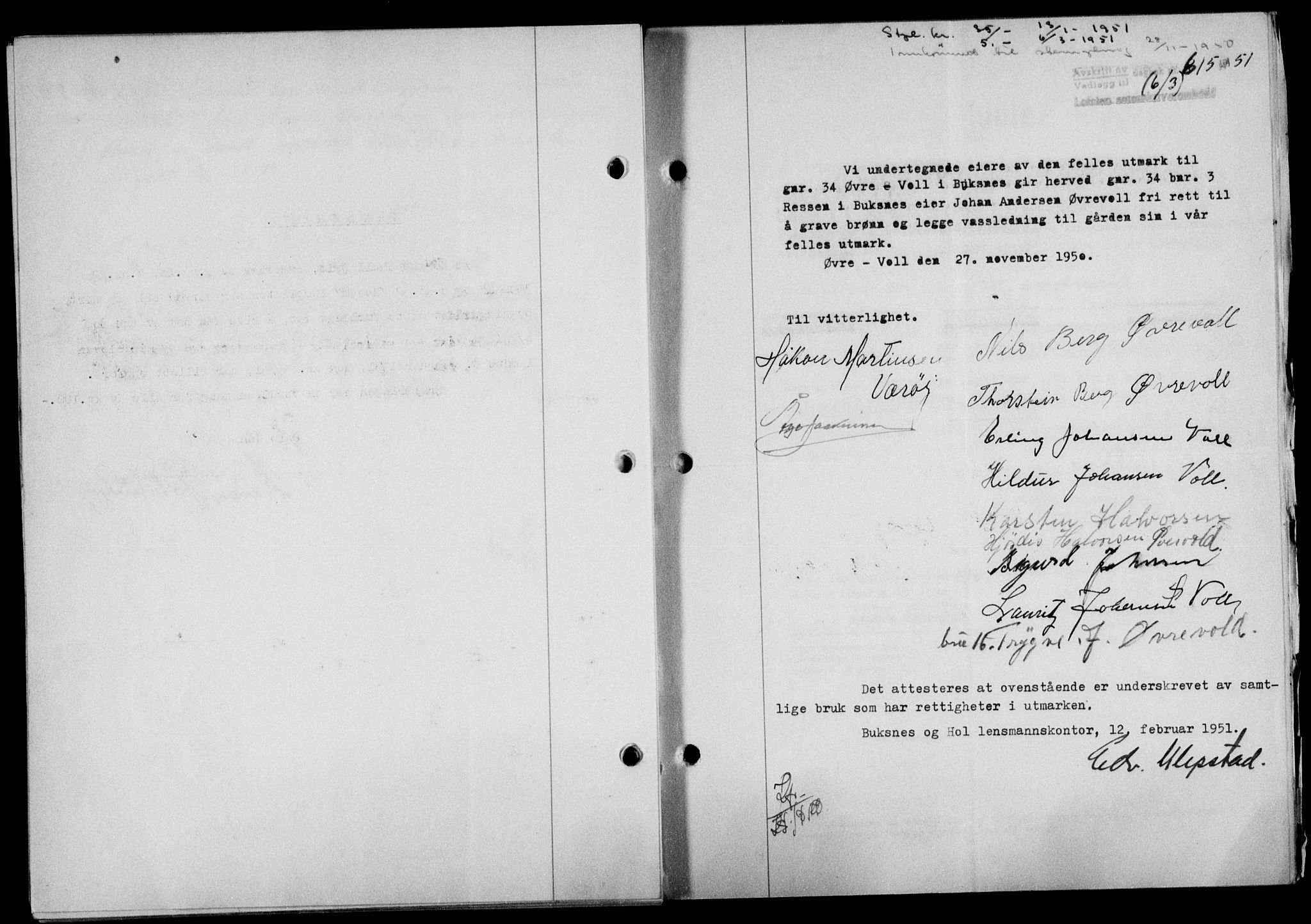 Lofoten sorenskriveri, SAT/A-0017/1/2/2C/L0025a: Mortgage book no. 25a, 1950-1951, Diary no: : 615/1951