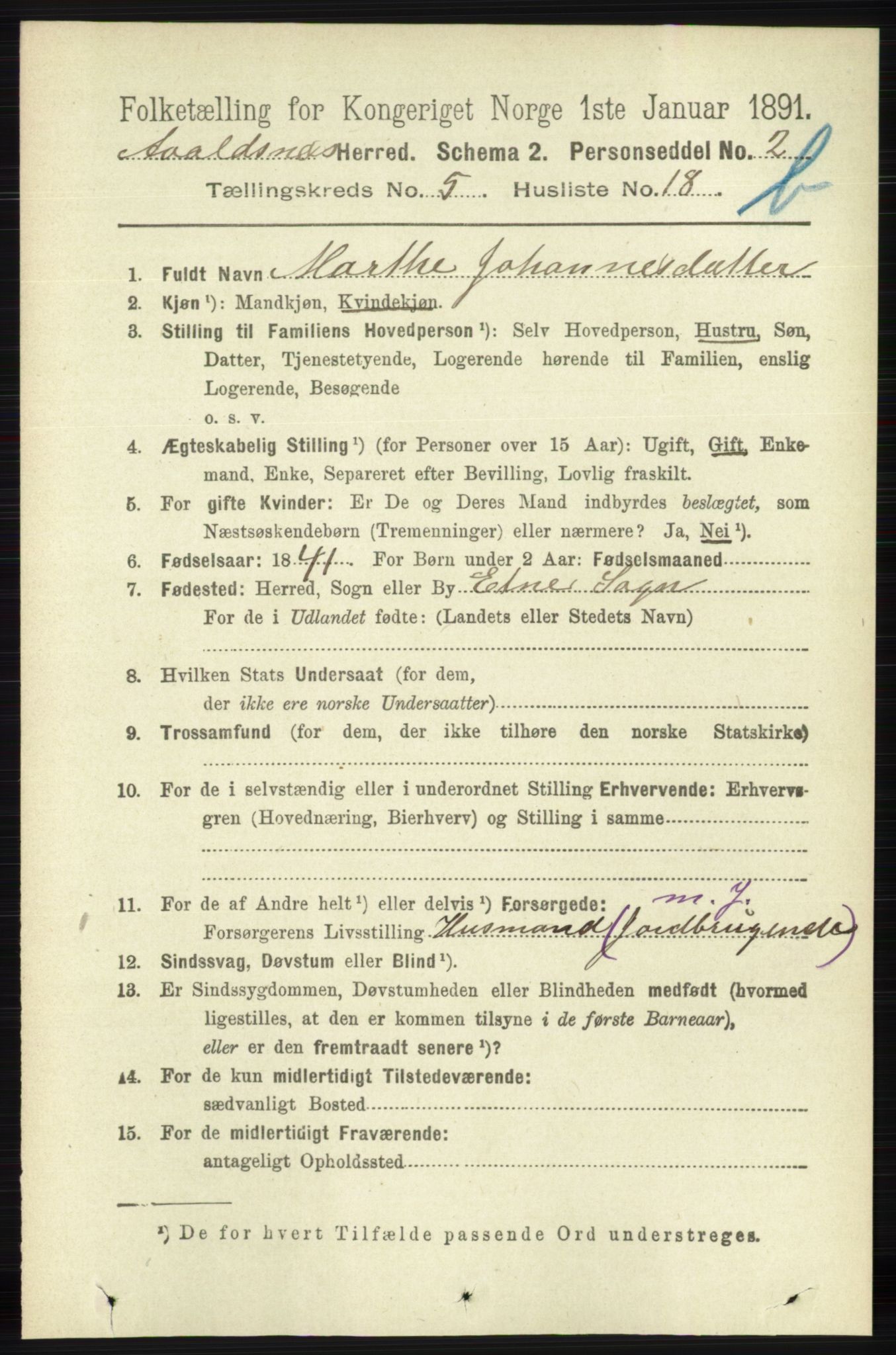 RA, 1891 census for 1147 Avaldsnes, 1891, p. 3104