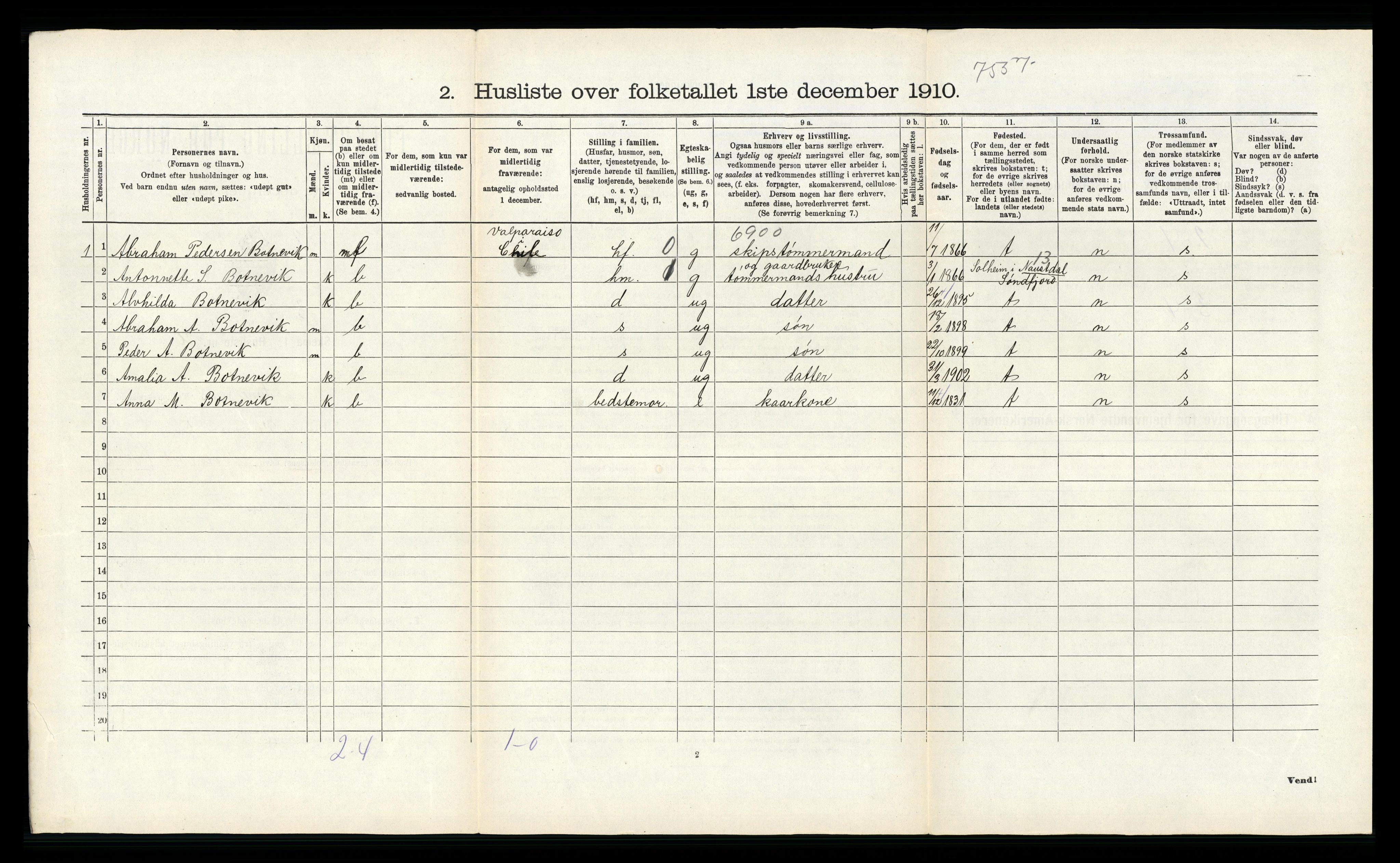 RA, 1910 census for Fana, 1910, p. 590