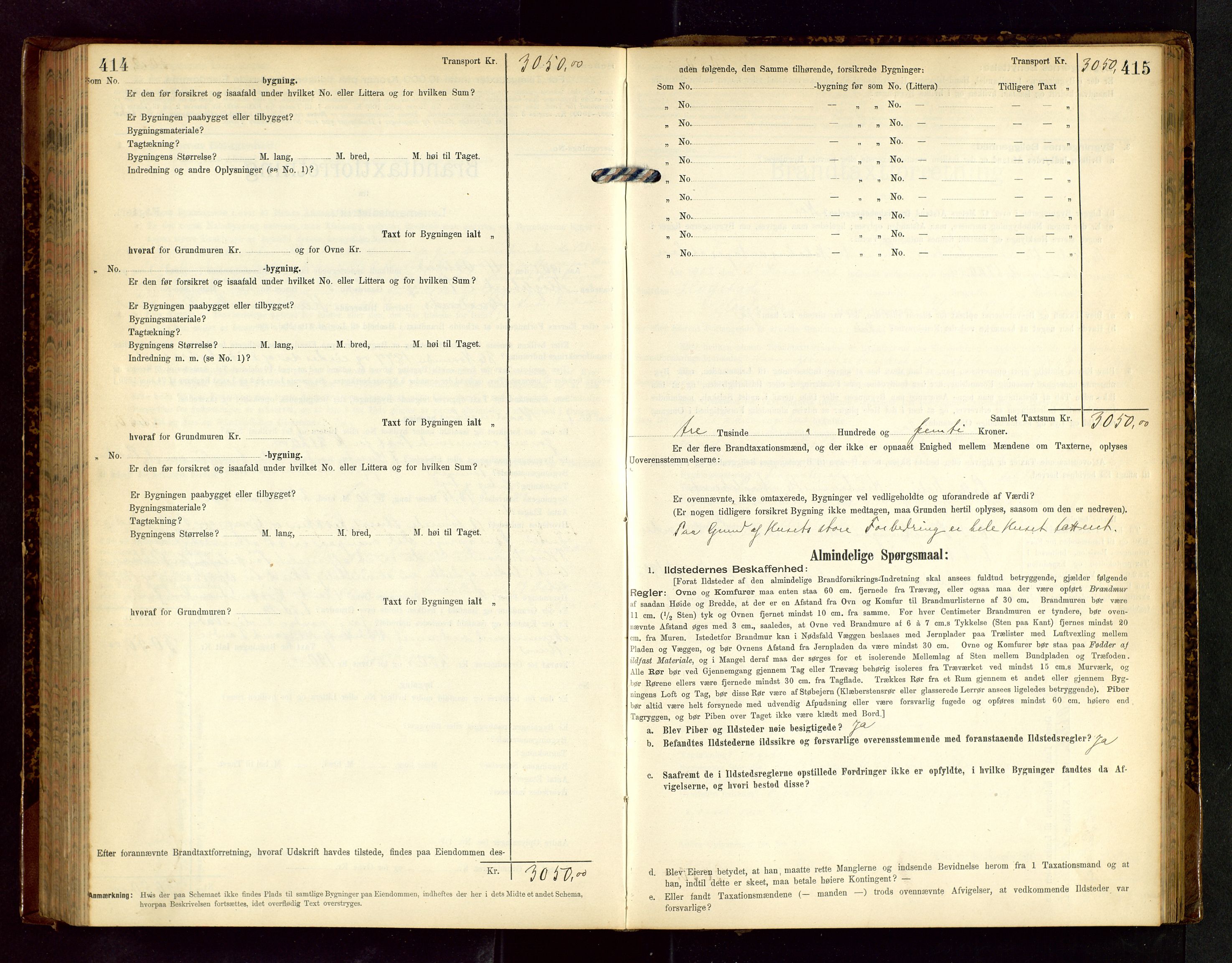 Håland lensmannskontor, SAST/A-100100/Gob/L0002: Branntakstprotokoll - skjematakst. Register i boken., 1902-1906, p. 414-415