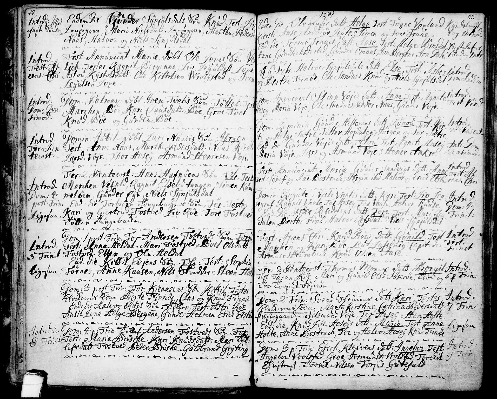 Drangedal kirkebøker, AV/SAKO-A-258/F/Fa/L0001: Parish register (official) no. 1, 1697-1767, p. 22-23