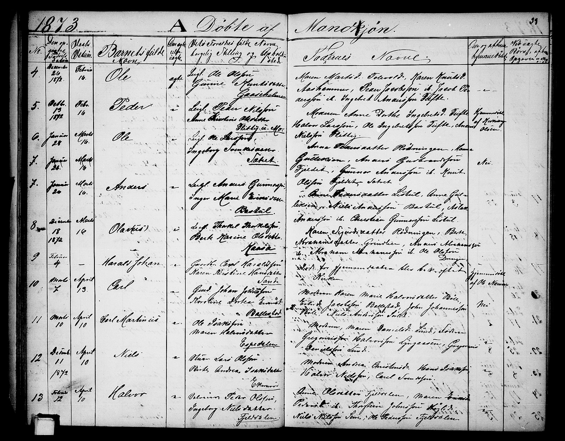 Gjerpen kirkebøker, SAKO/A-265/G/Ga/L0001: Parish register (copy) no. I 1, 1864-1882, p. 39
