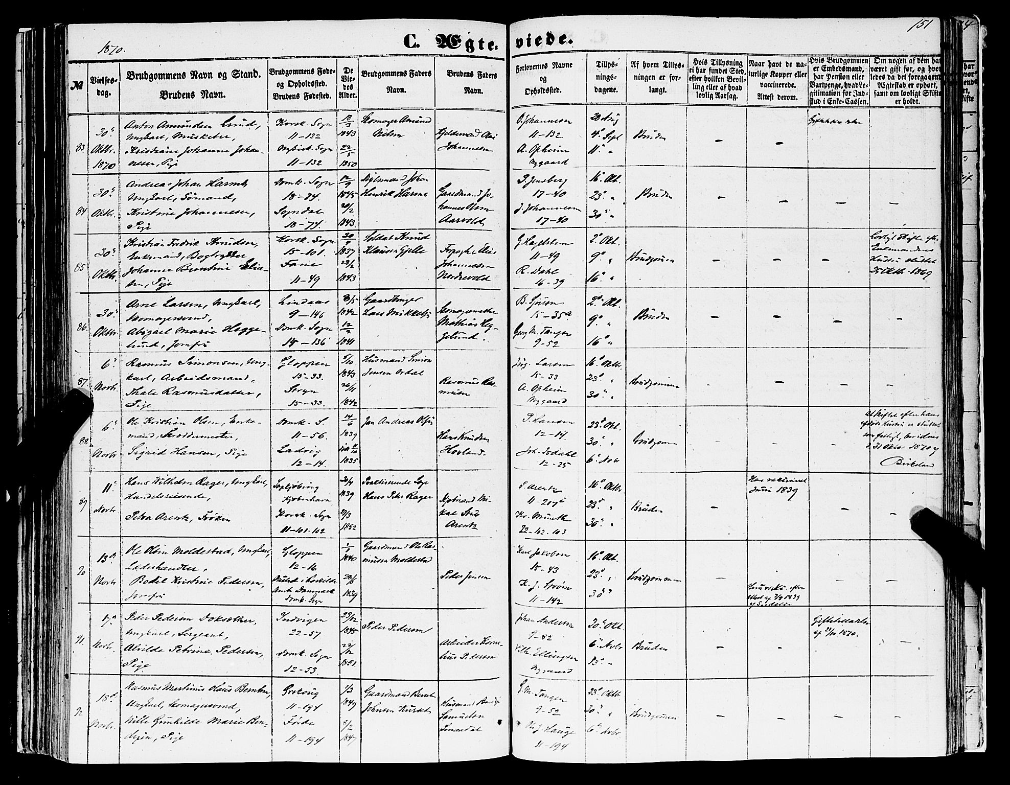 Domkirken sokneprestembete, AV/SAB-A-74801/H/Haa/L0034: Parish register (official) no. D 2, 1853-1874, p. 151