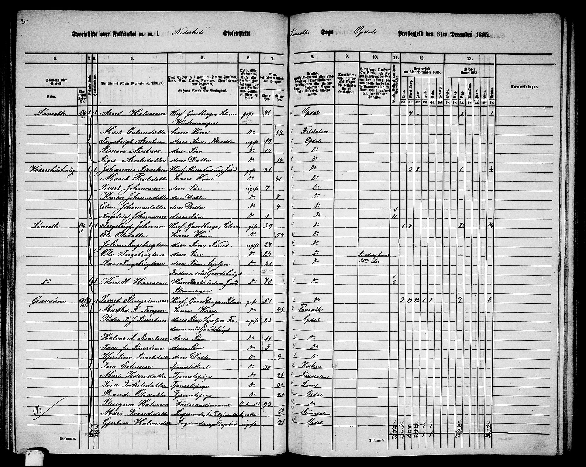 RA, 1865 census for Oppdal, 1865, p. 95