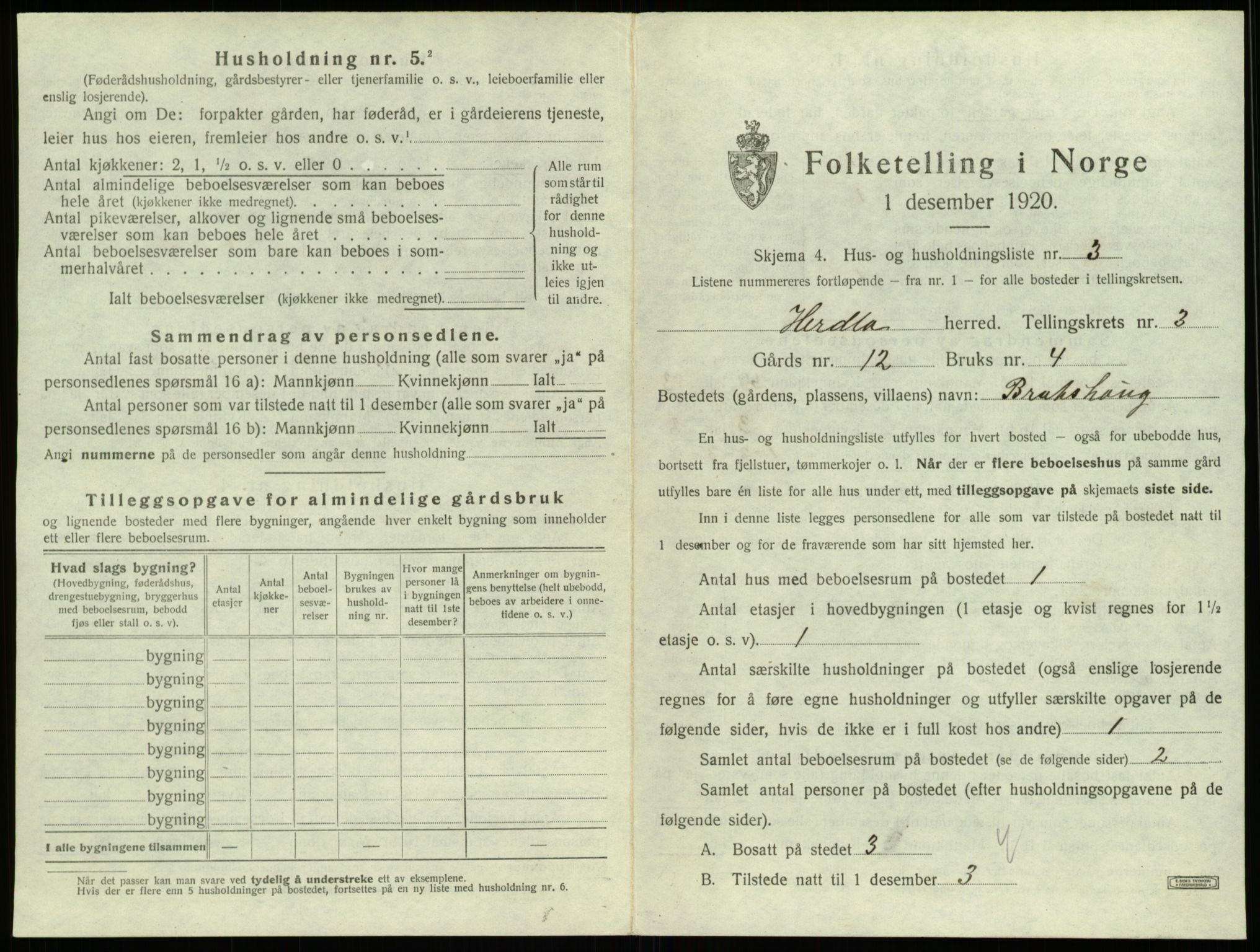 SAB, 1920 census for Herdla, 1920, p. 288