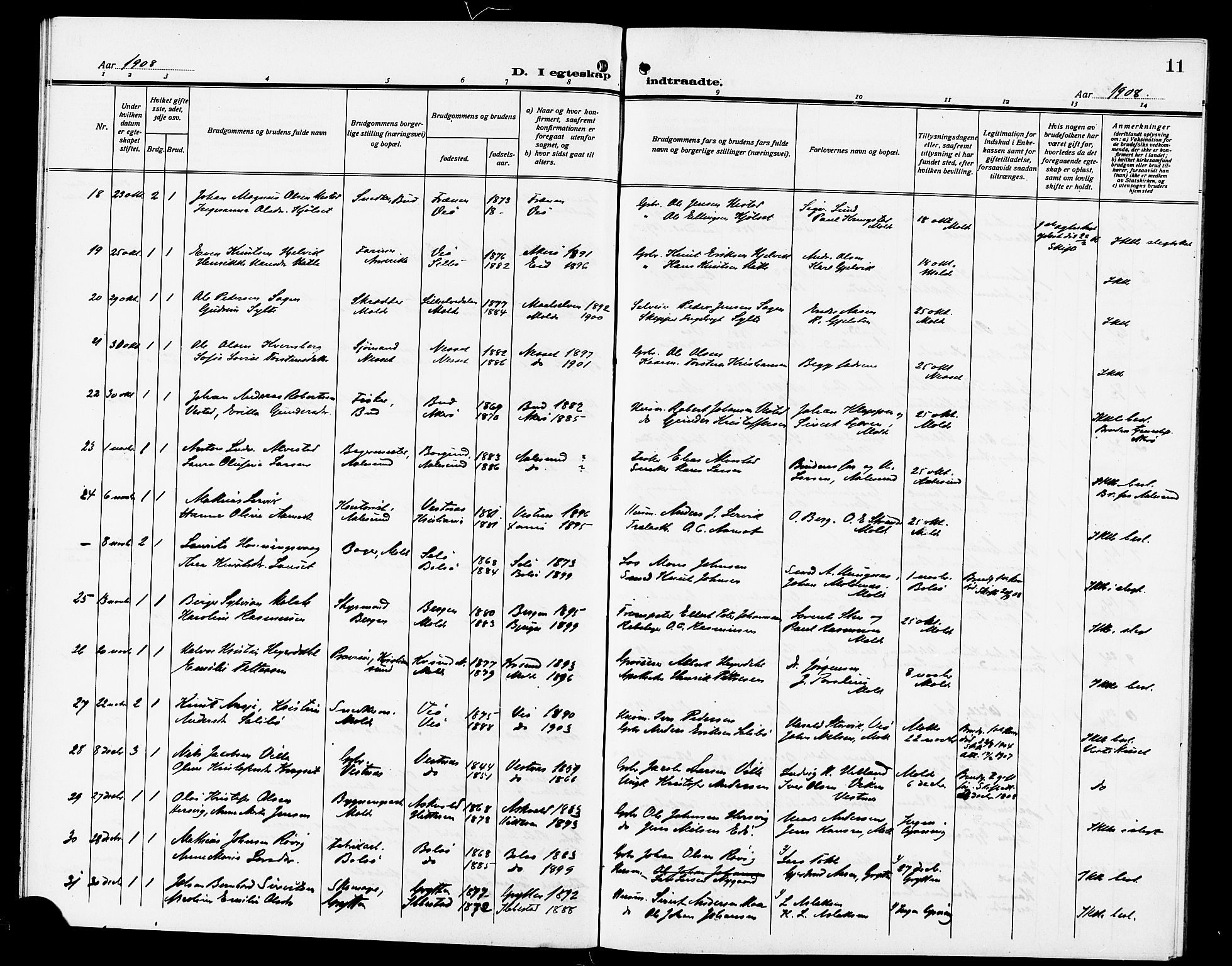 Ministerialprotokoller, klokkerbøker og fødselsregistre - Møre og Romsdal, SAT/A-1454/558/L0703: Parish register (copy) no. 558C04, 1906-1921, p. 11