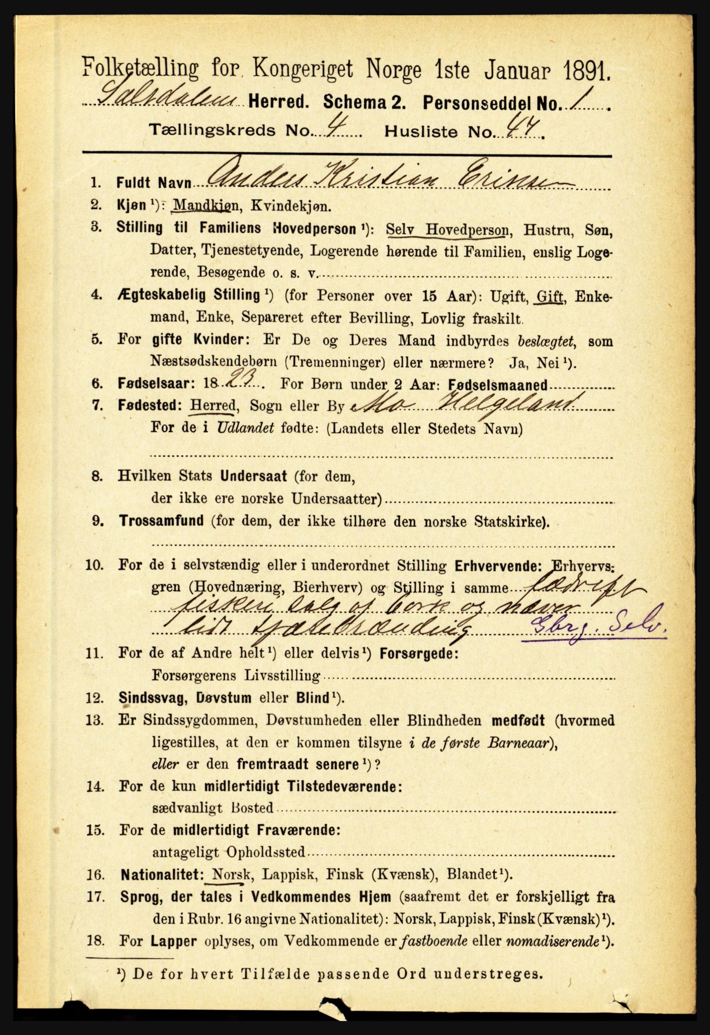 RA, 1891 census for 1840 Saltdal, 1891, p. 2642