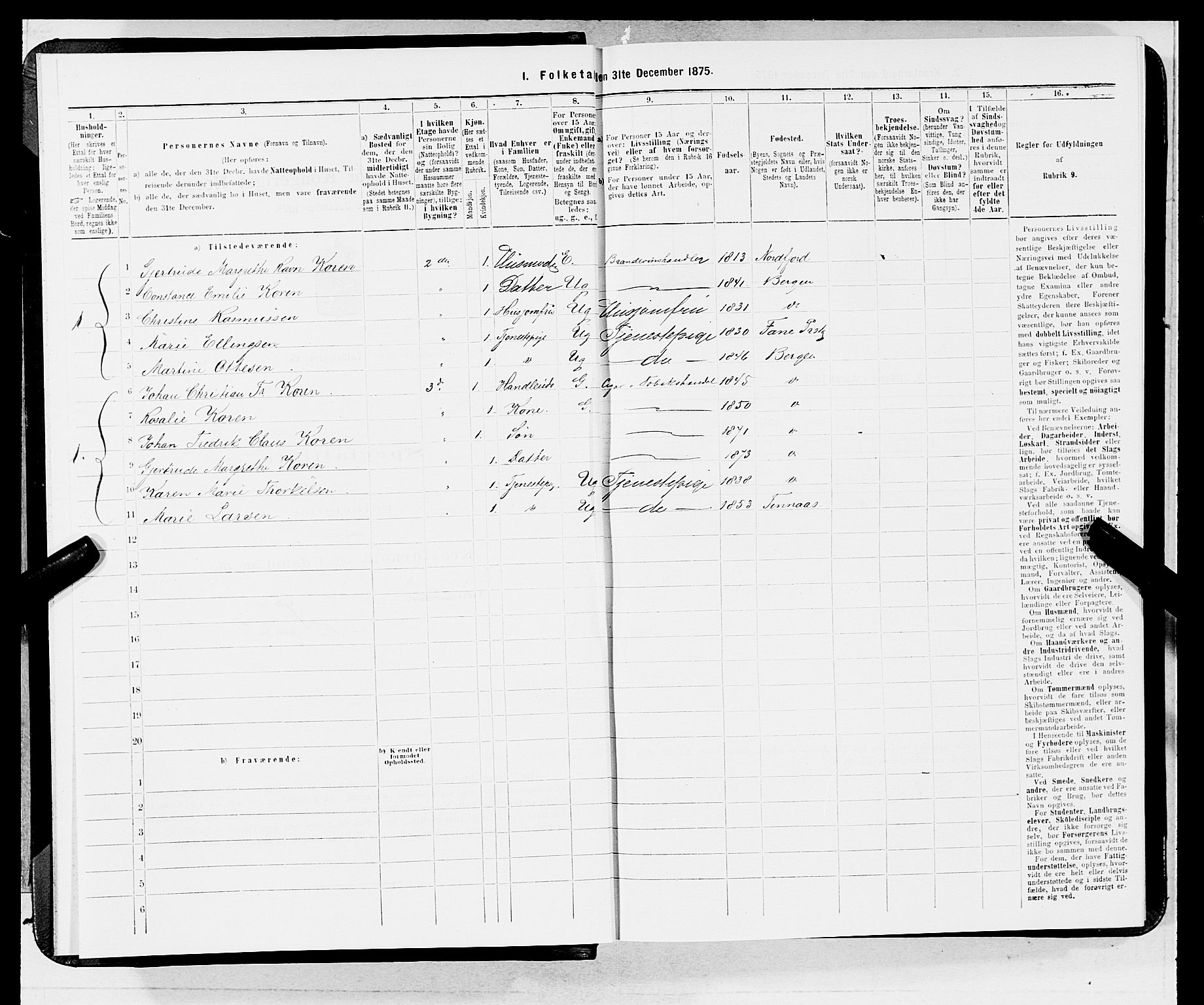 SAB, 1875 census for 1301 Bergen, 1875, p. 3309