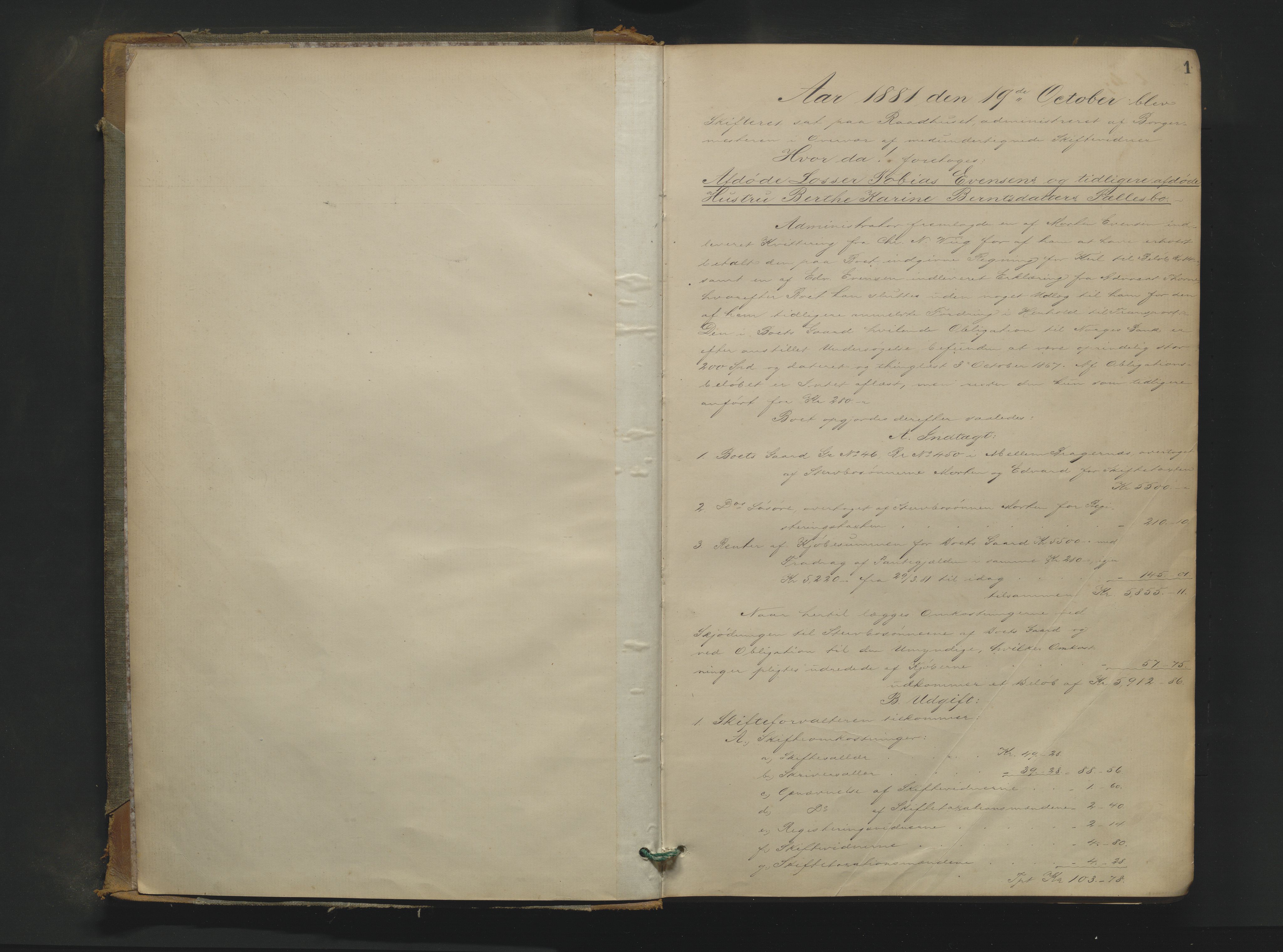 Drammen byfogd, AV/SAKO-A-222/H/Hb/Hbd/Hbda/L0005: Skifteutlodningsprotokoll., 1881-1886, p. 1