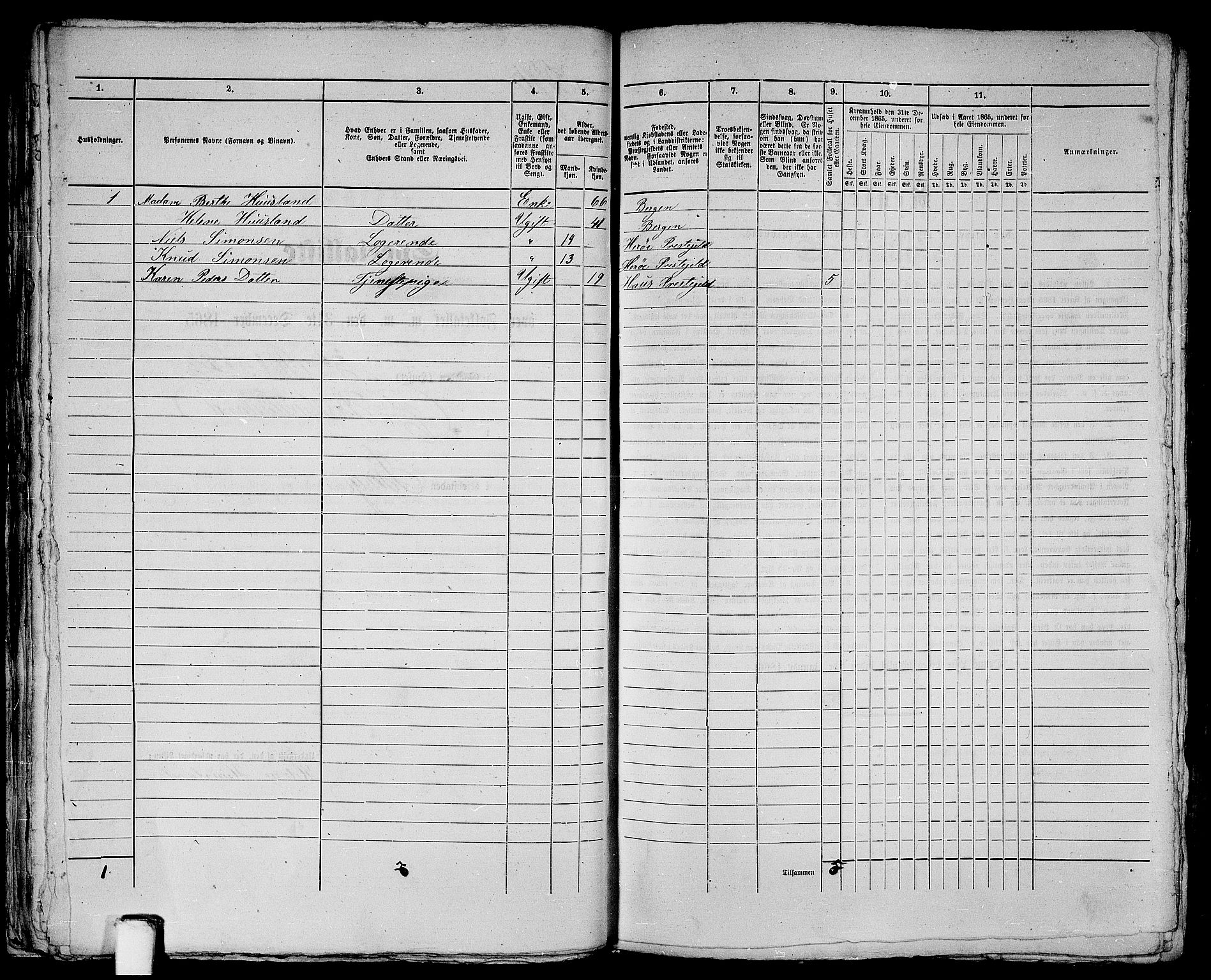 RA, 1865 census for Bergen, 1865, p. 592