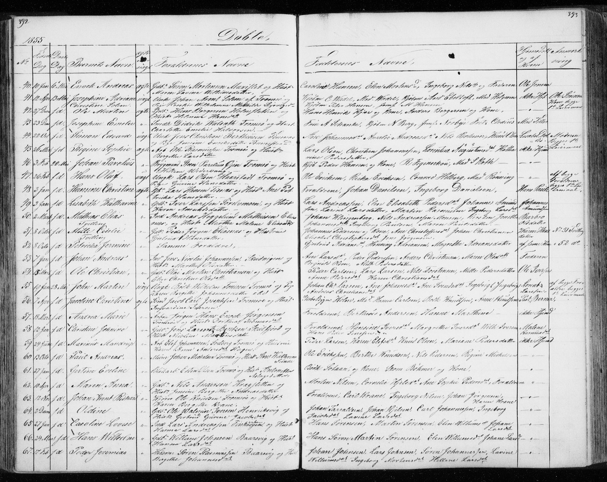 Tromsø sokneprestkontor/stiftsprosti/domprosti, AV/SATØ-S-1343/G/Gb/L0005klokker: Parish register (copy) no. 5, 1846-1857, p. 392-393