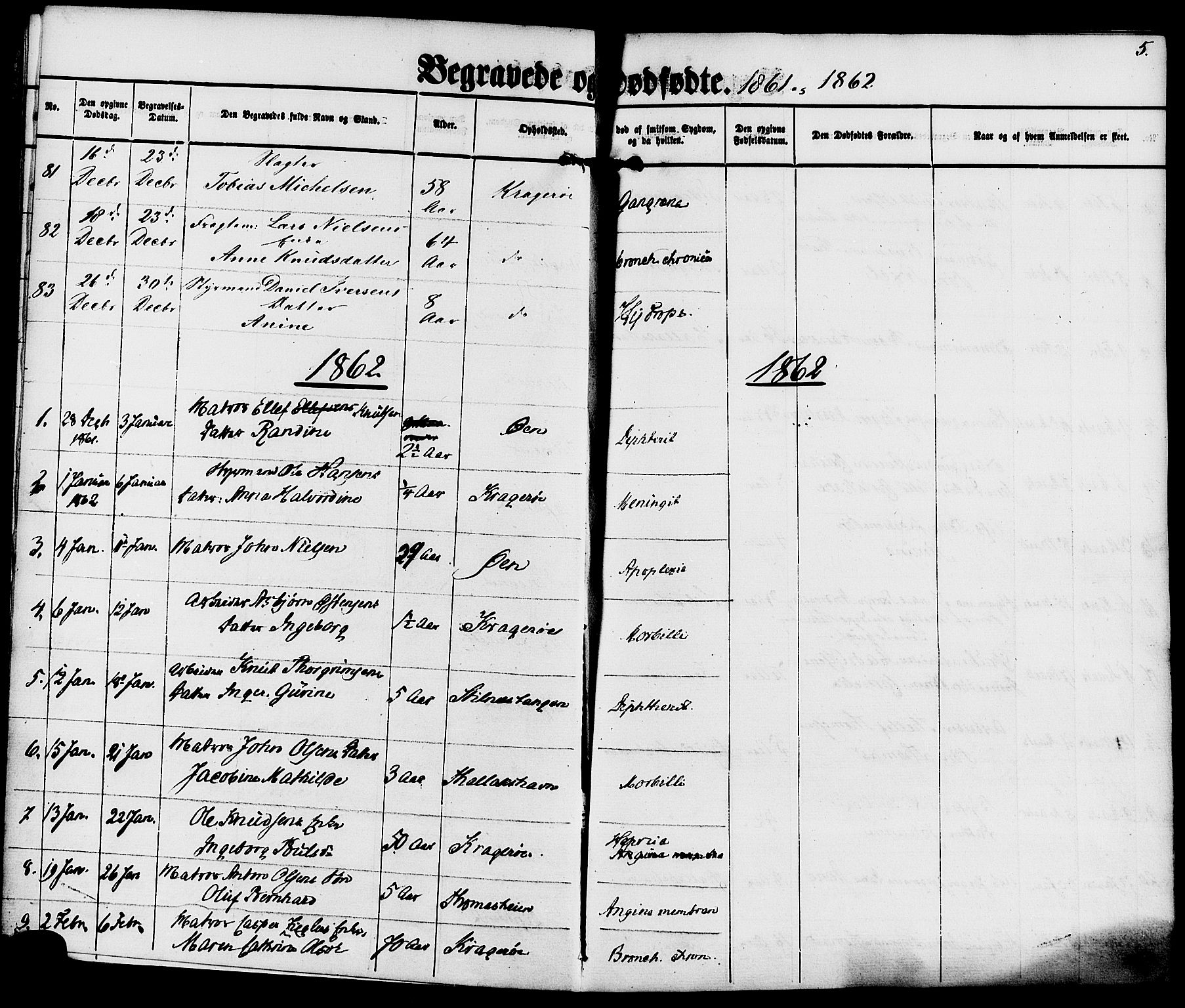 Kragerø kirkebøker, SAKO/A-278/F/Fa/L0010: Parish register (official) no. 10, 1861-1885, p. 5