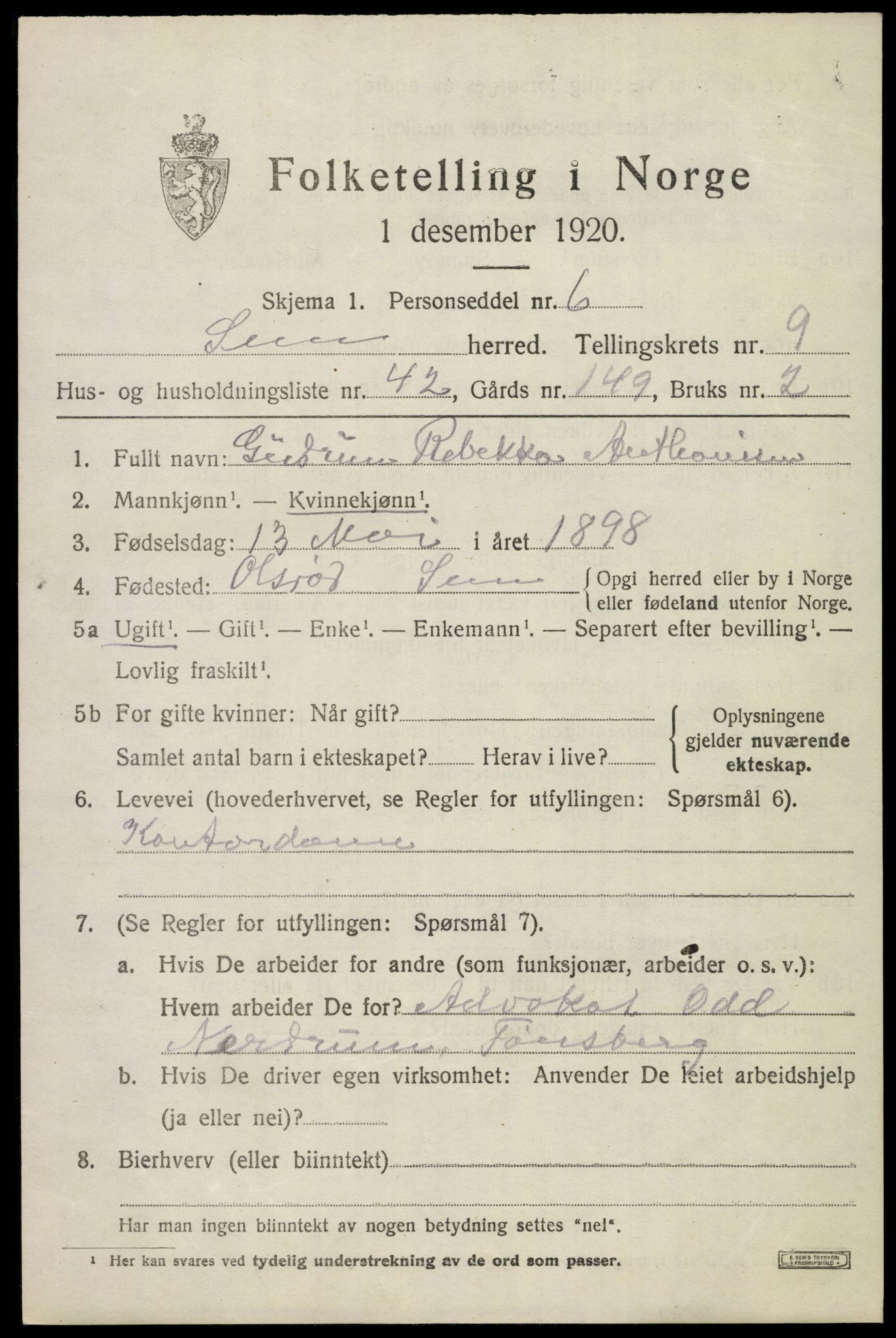 SAKO, 1920 census for Sem, 1920, p. 13035
