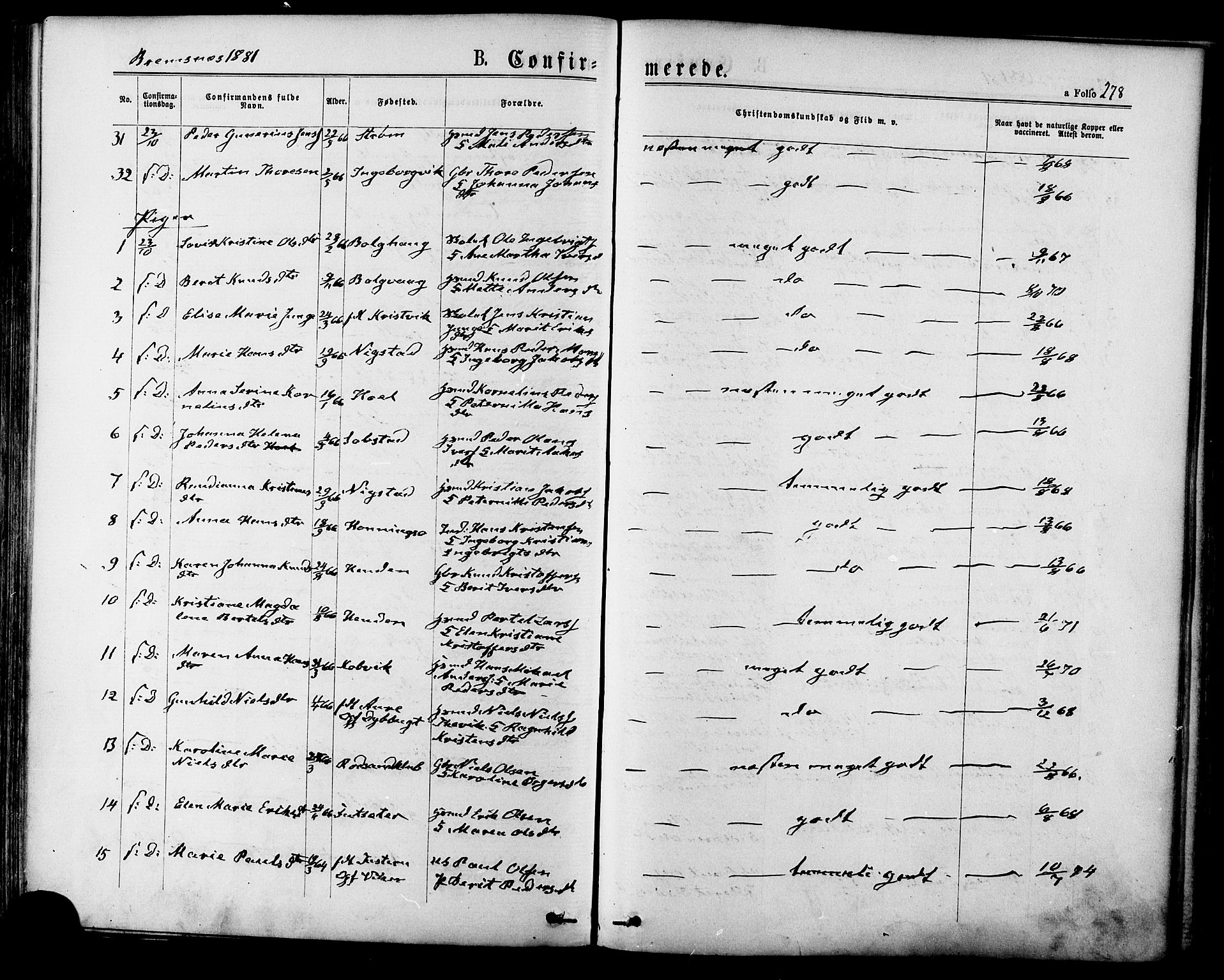 Ministerialprotokoller, klokkerbøker og fødselsregistre - Møre og Romsdal, SAT/A-1454/568/L0806: Parish register (official) no. 568A12 /3, 1878-1884, p. 278