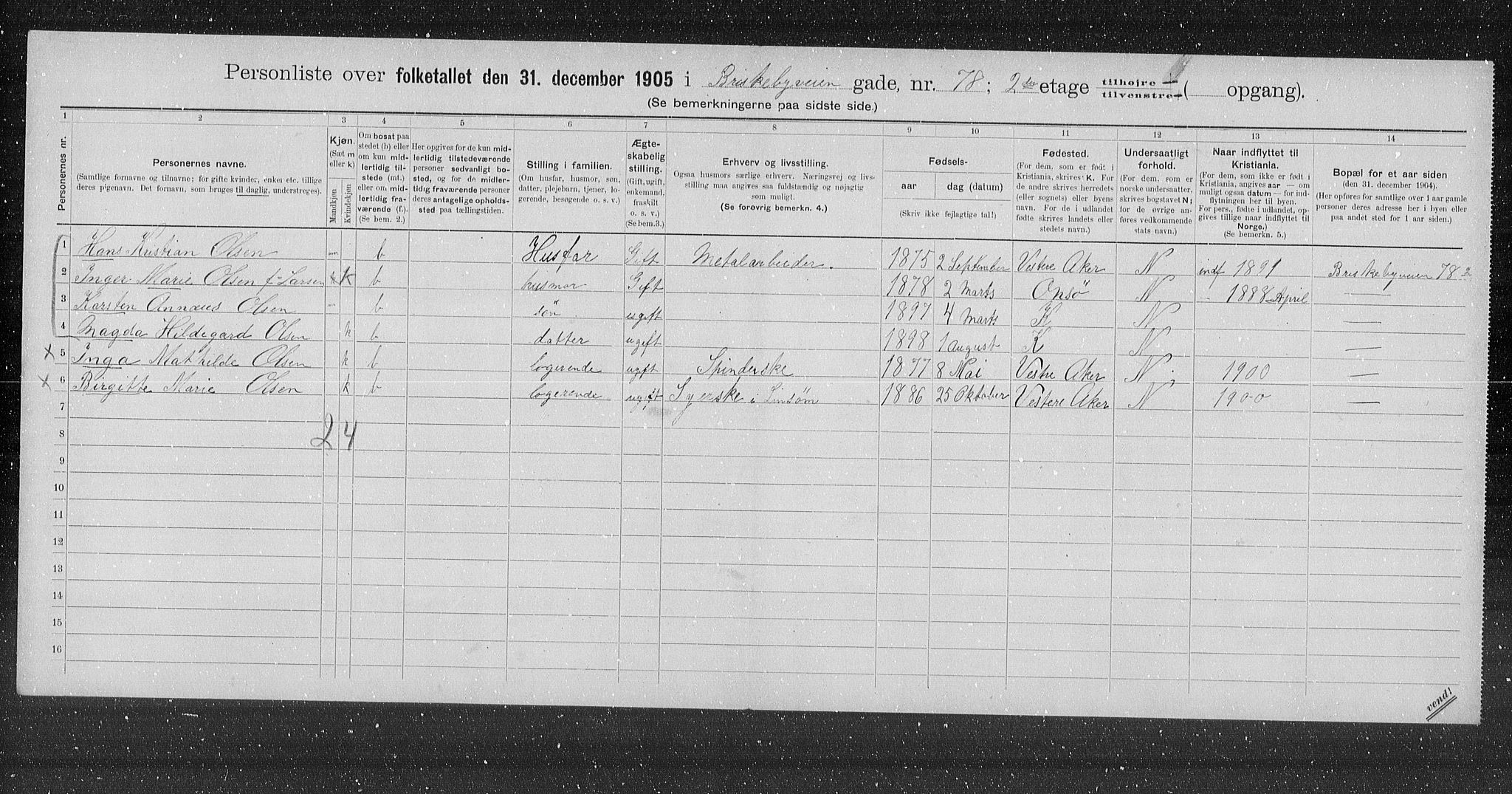 OBA, Municipal Census 1905 for Kristiania, 1905, p. 4844