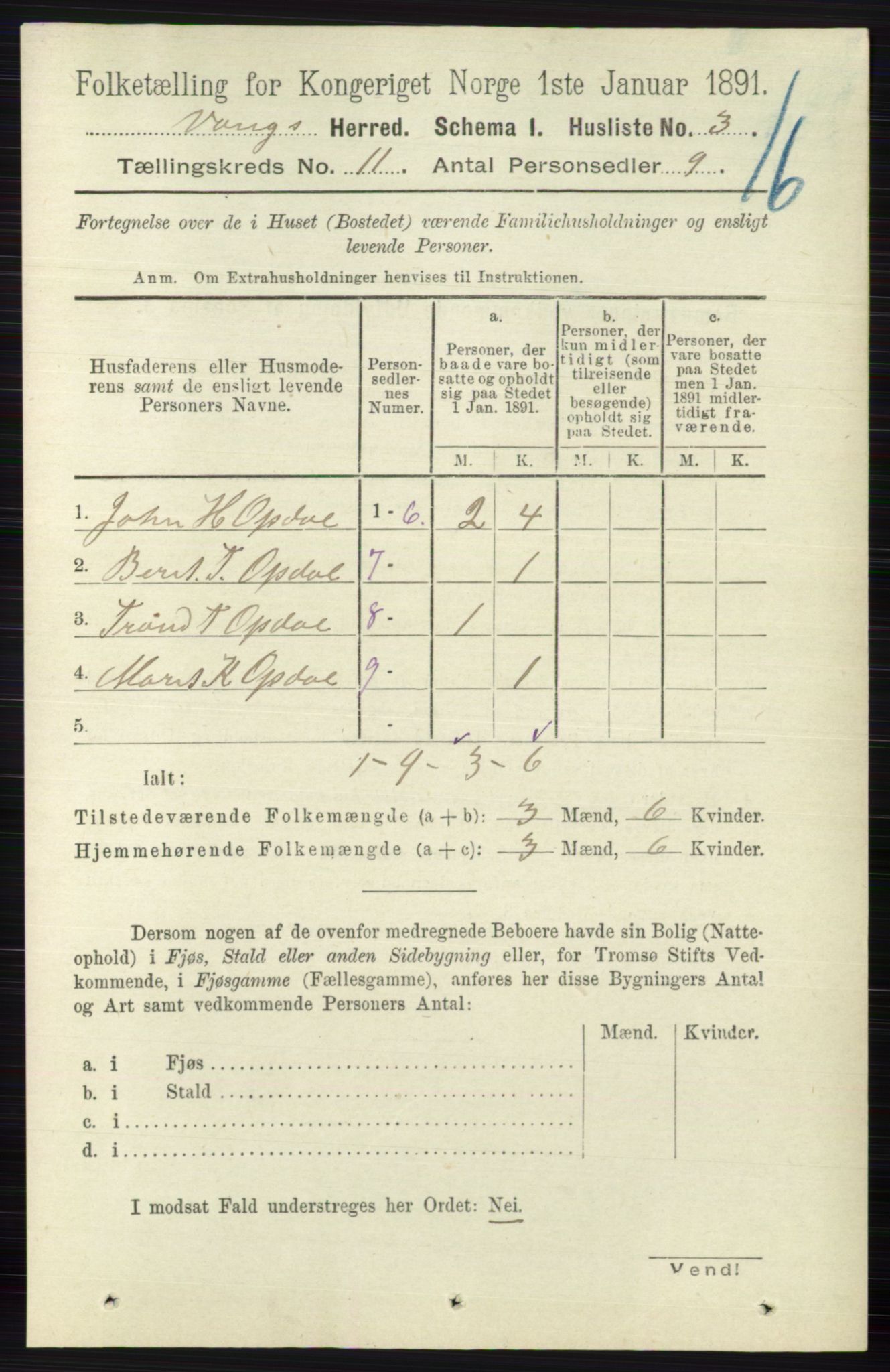 RA, 1891 census for 0545 Vang, 1891, p. 2357