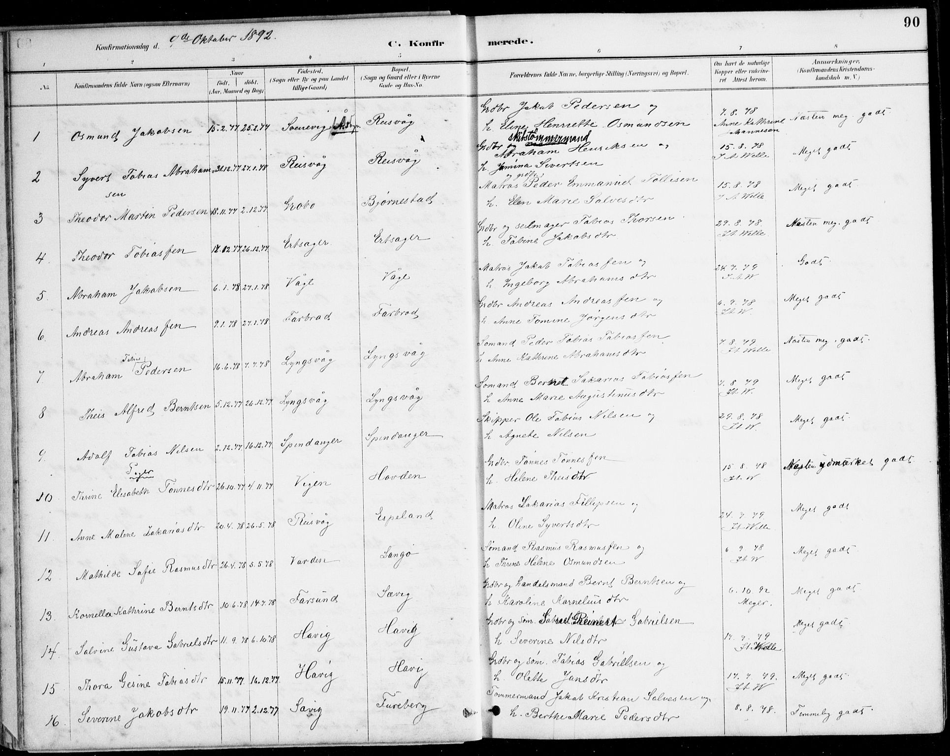 Herad sokneprestkontor, SAK/1111-0018/F/Fa/Fab/L0005: Parish register (official) no. A 5, 1886-1913, p. 90