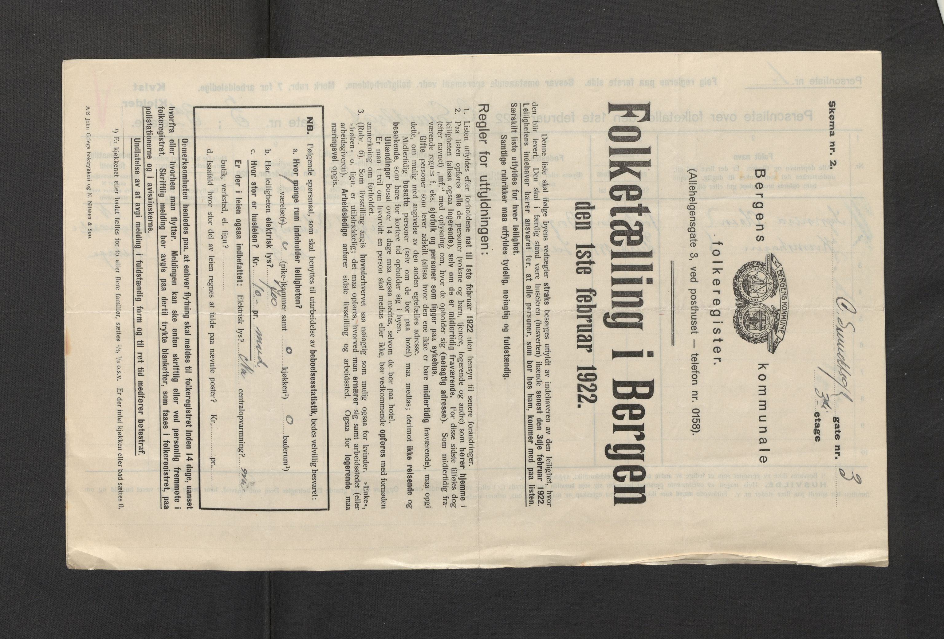 SAB, Municipal Census 1922 for Bergen, 1922, p. 5345