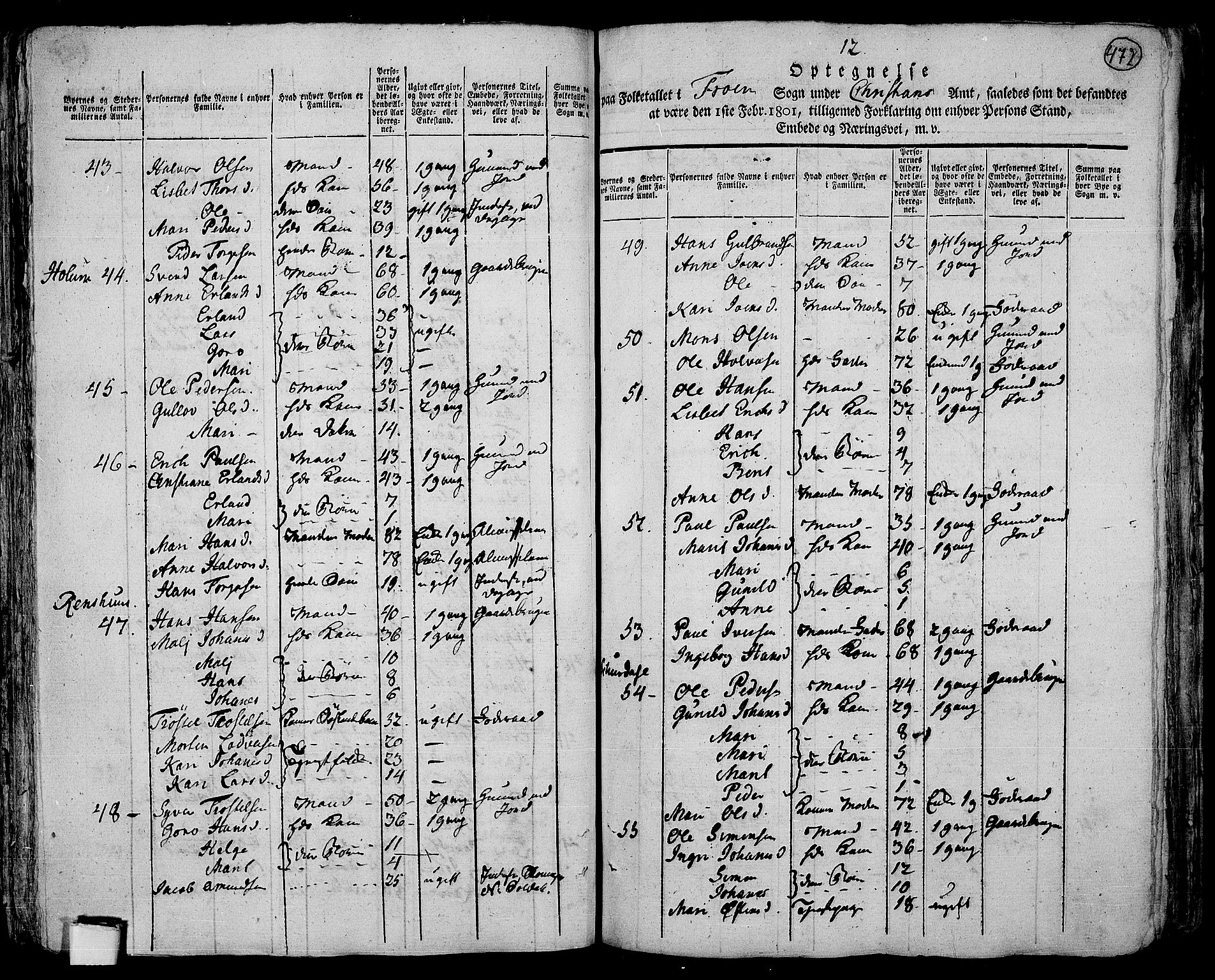 RA, 1801 census for 0518P Fron, 1801, p. 471b-472a