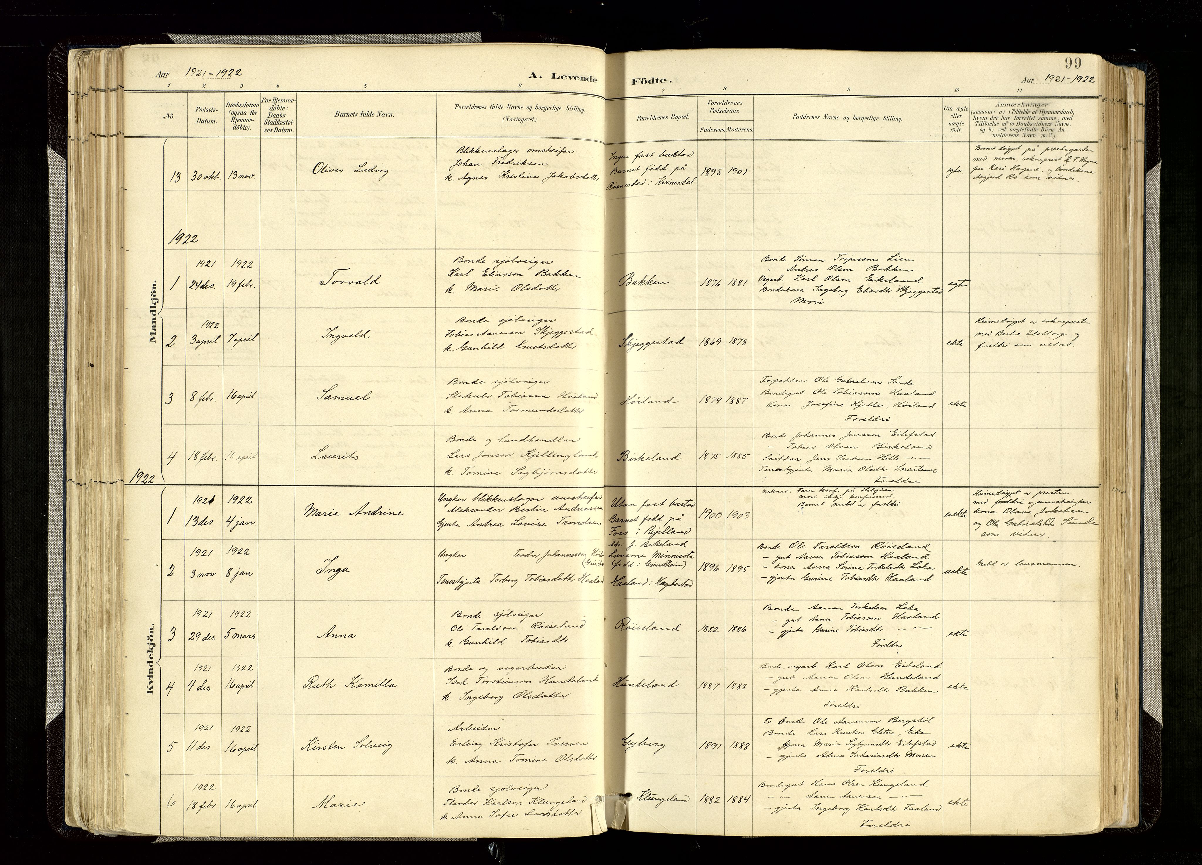 Hægebostad sokneprestkontor, AV/SAK-1111-0024/F/Fa/Faa/L0006: Parish register (official) no. A 6, 1887-1929, p. 99