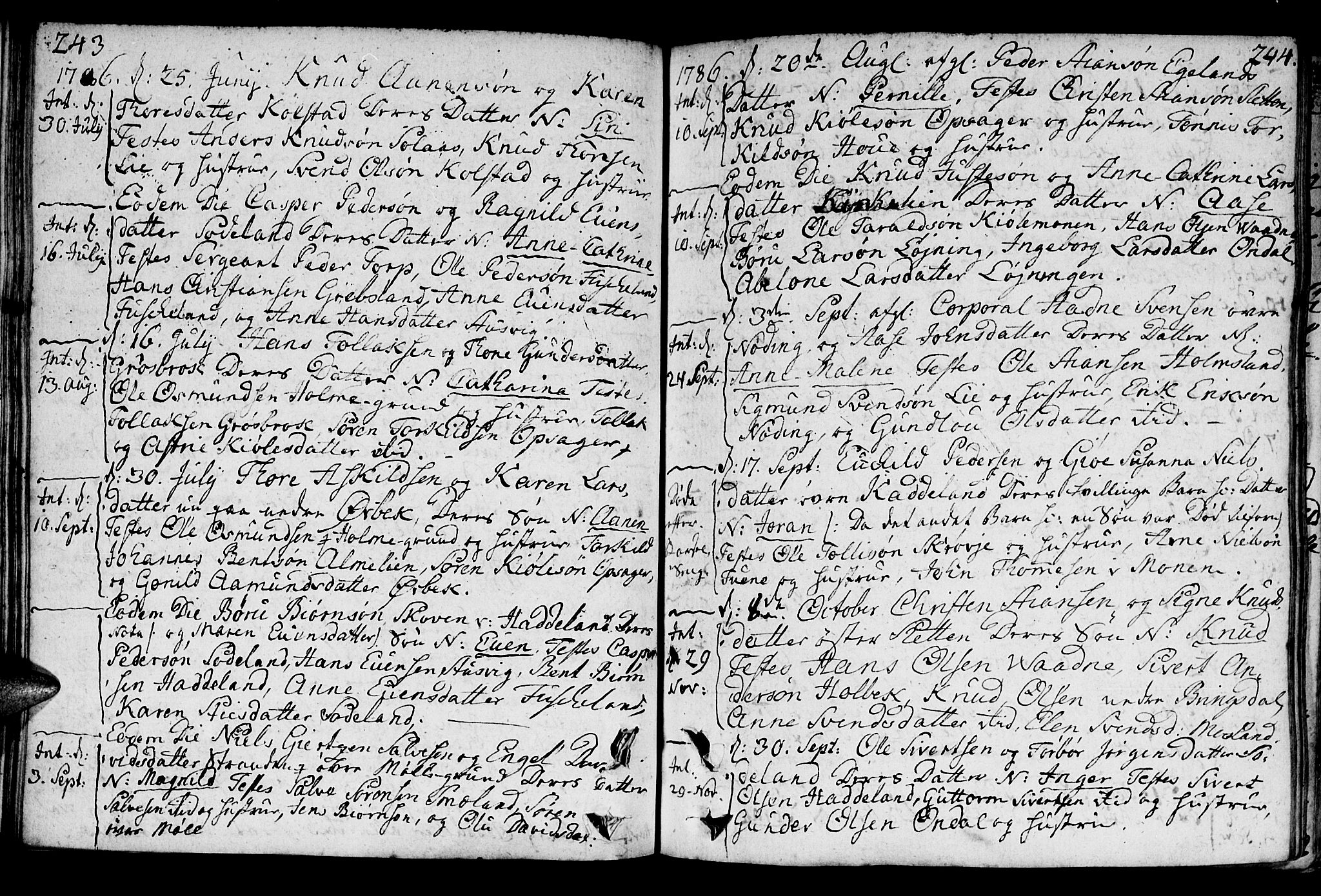 Holum sokneprestkontor, AV/SAK-1111-0022/F/Fa/Faa/L0003: Parish register (official) no. A 3, 1780-1821, p. 243-244