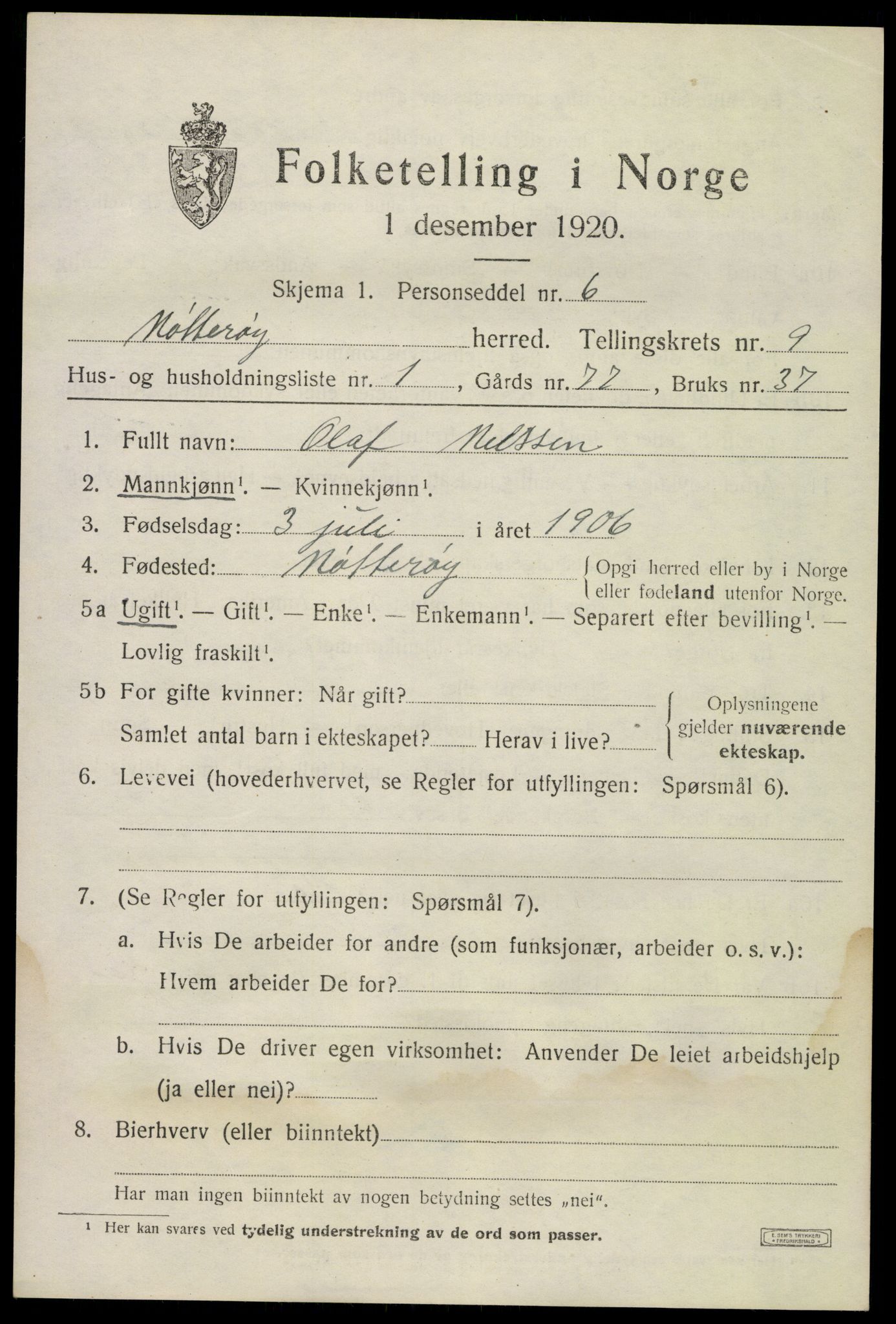 SAKO, 1920 census for Nøtterøy, 1920, p. 11507