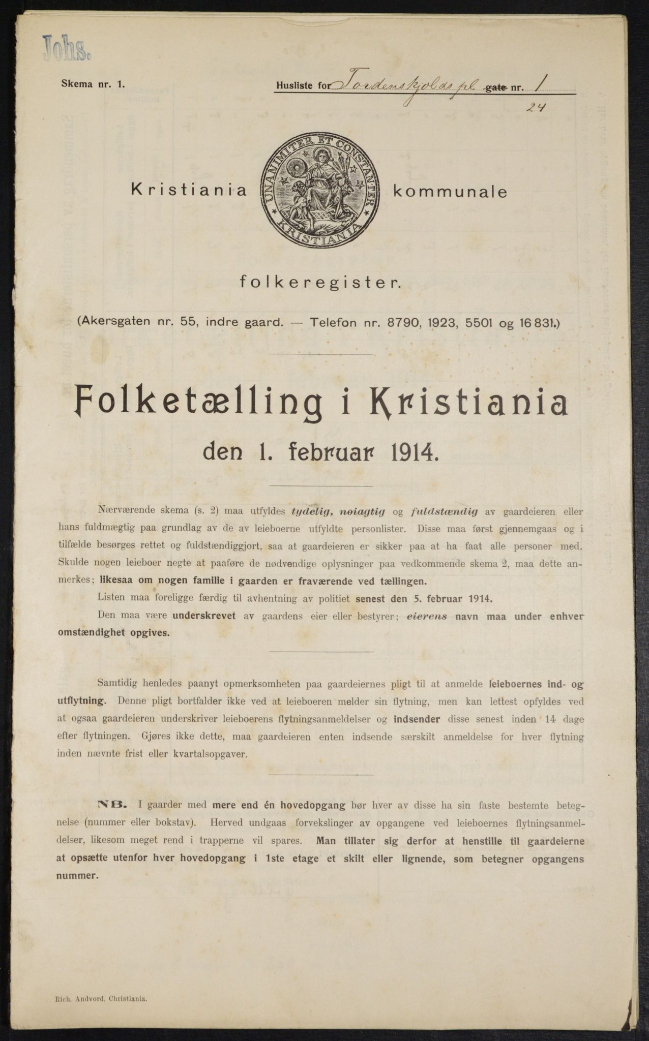 OBA, Municipal Census 1914 for Kristiania, 1914, p. 114652