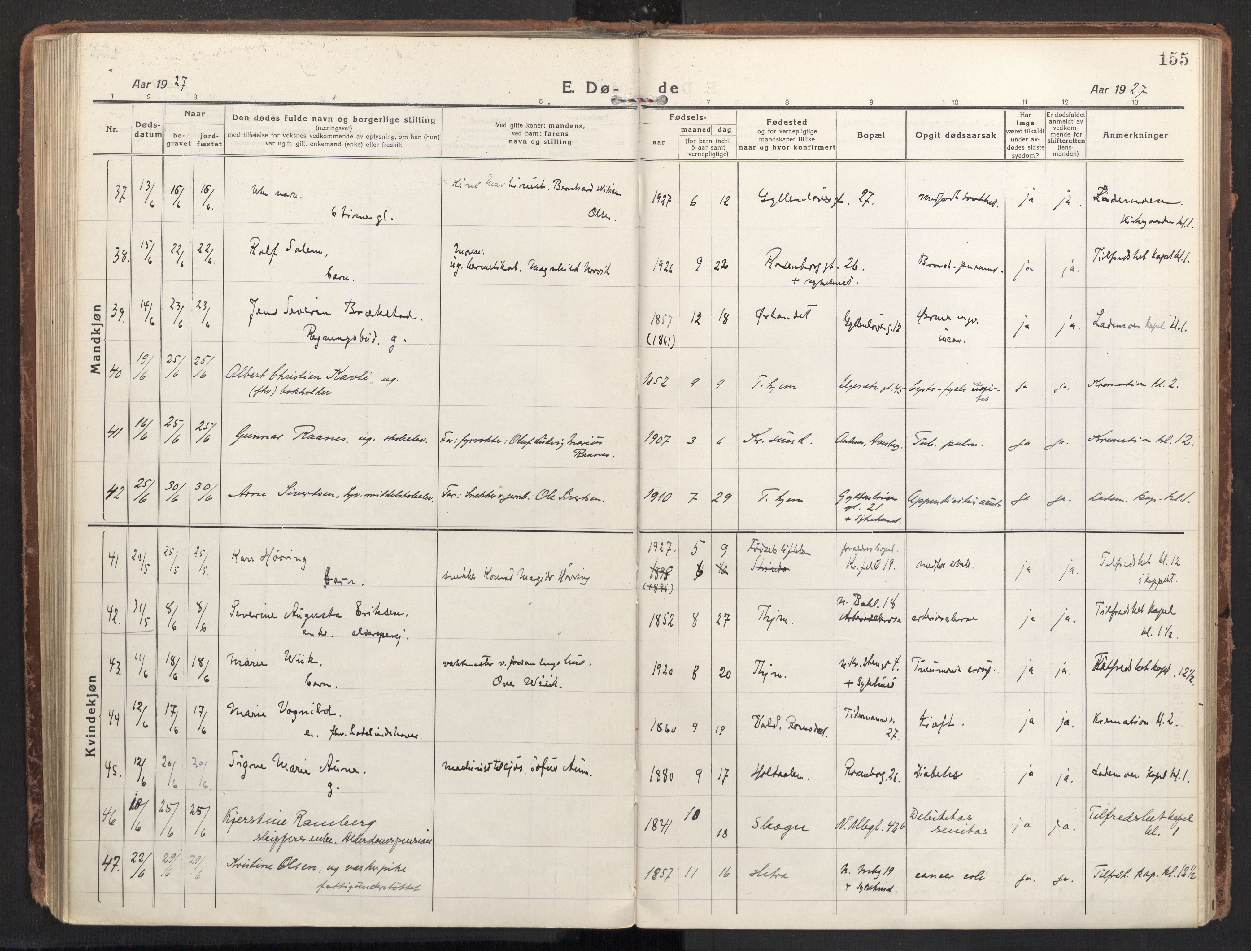Ministerialprotokoller, klokkerbøker og fødselsregistre - Sør-Trøndelag, SAT/A-1456/604/L0207: Parish register (official) no. 604A27, 1917-1933, p. 155