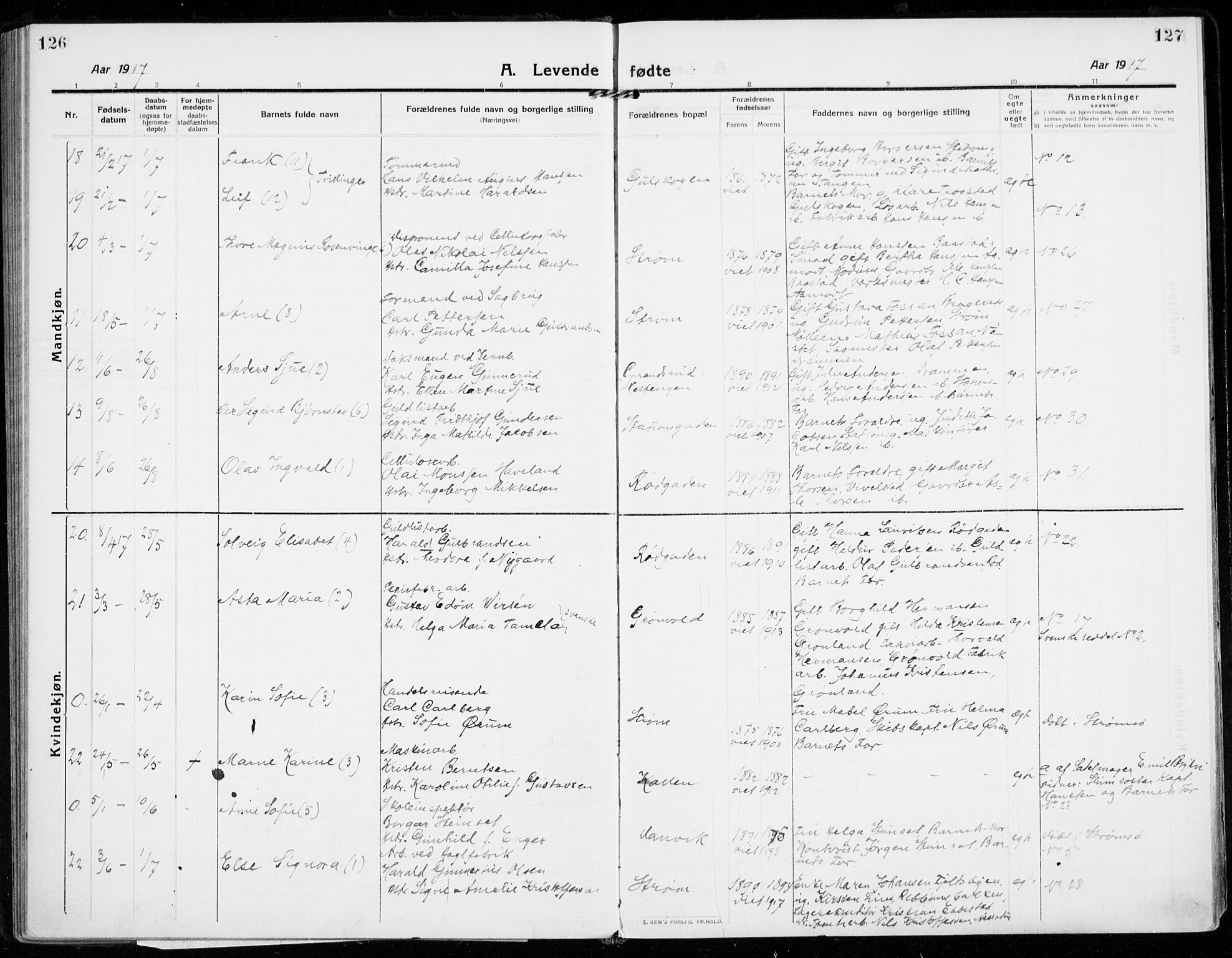 Strømsgodset kirkebøker, AV/SAKO-A-324/F/Fa/L0002: Parish register (official) no. 2, 1910-1920, p. 126-127