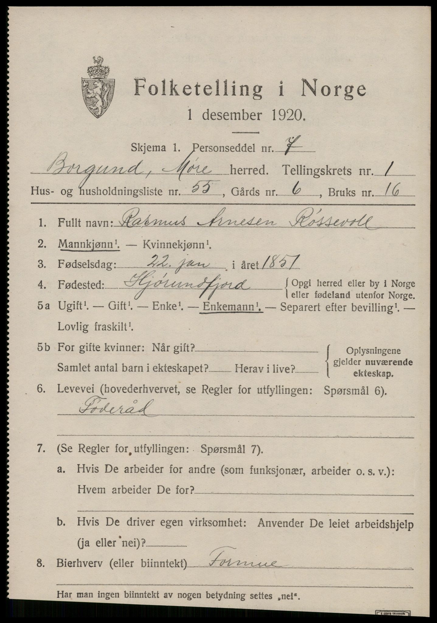 SAT, 1920 census for Borgund, 1920, p. 3084