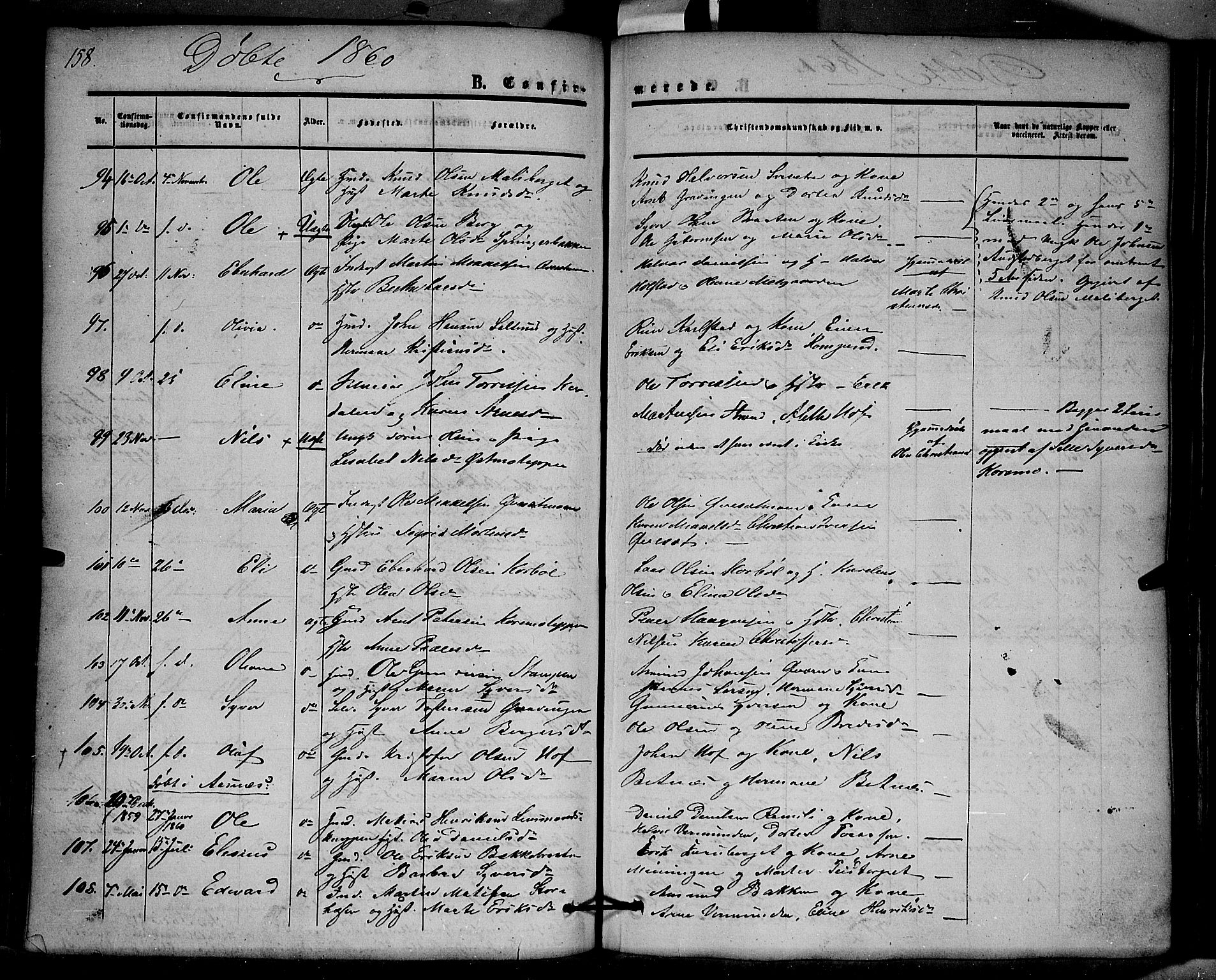 Hof prestekontor, SAH/PREST-038/H/Ha/Haa/L0008: Parish register (official) no. 8, 1849-1861, p. 158