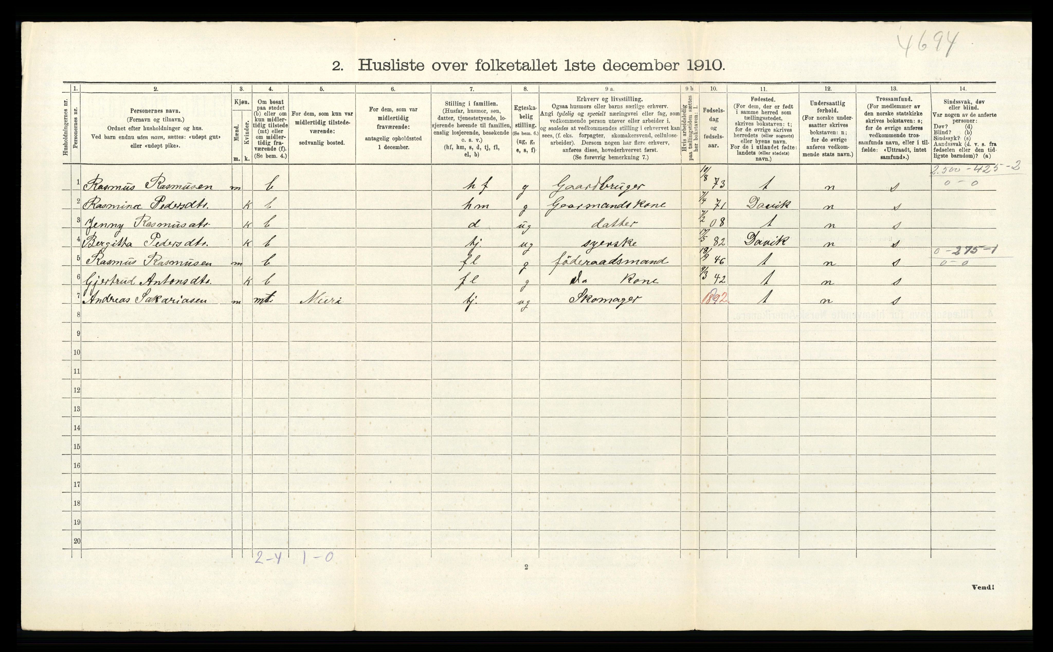 RA, 1910 census for Innvik, 1910, p. 567