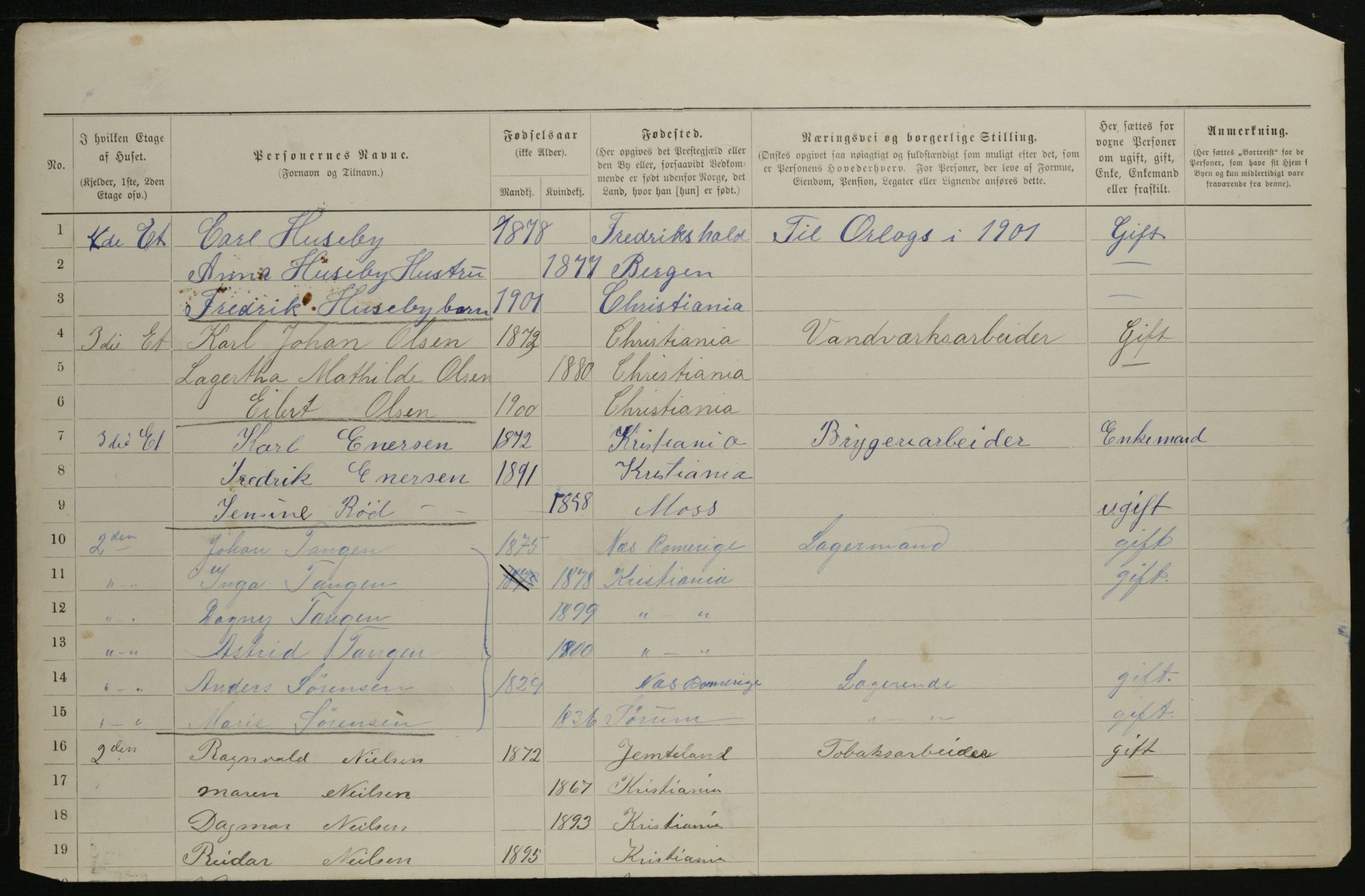 OBA, Municipal Census 1901 for Kristiania, 1901, p. 2020