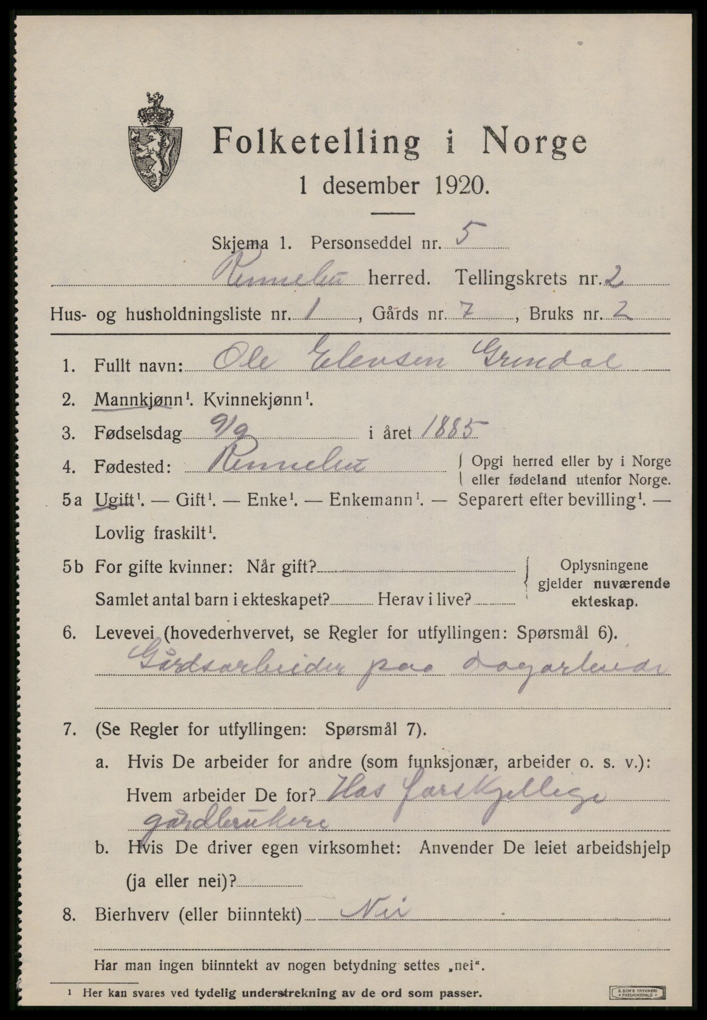 SAT, 1920 census for Rennebu, 1920, p. 1268