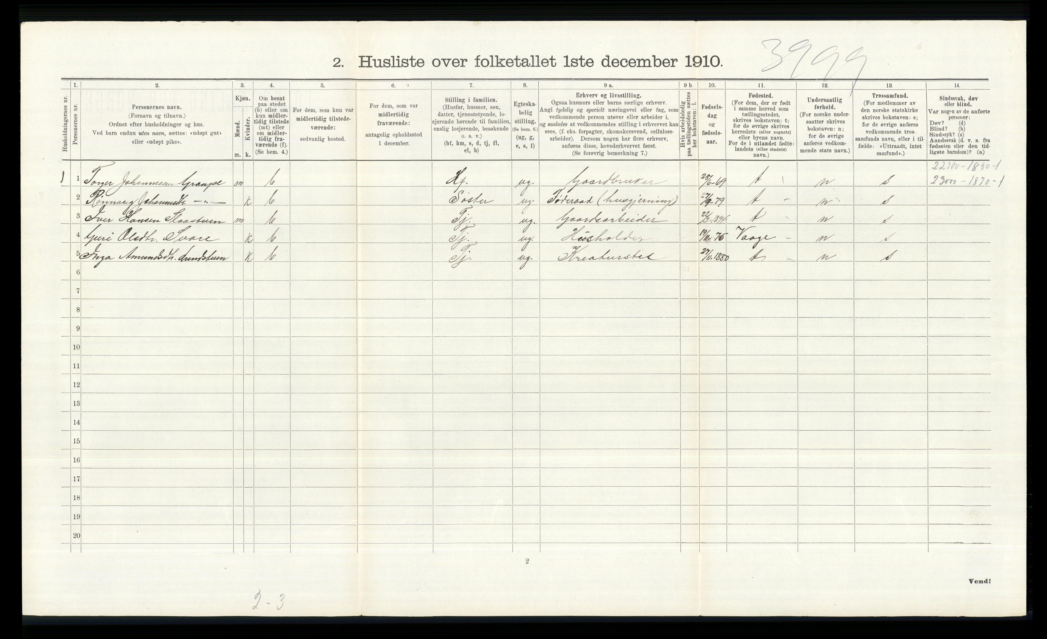 RA, 1910 census for Nord-Fron, 1910, p. 217