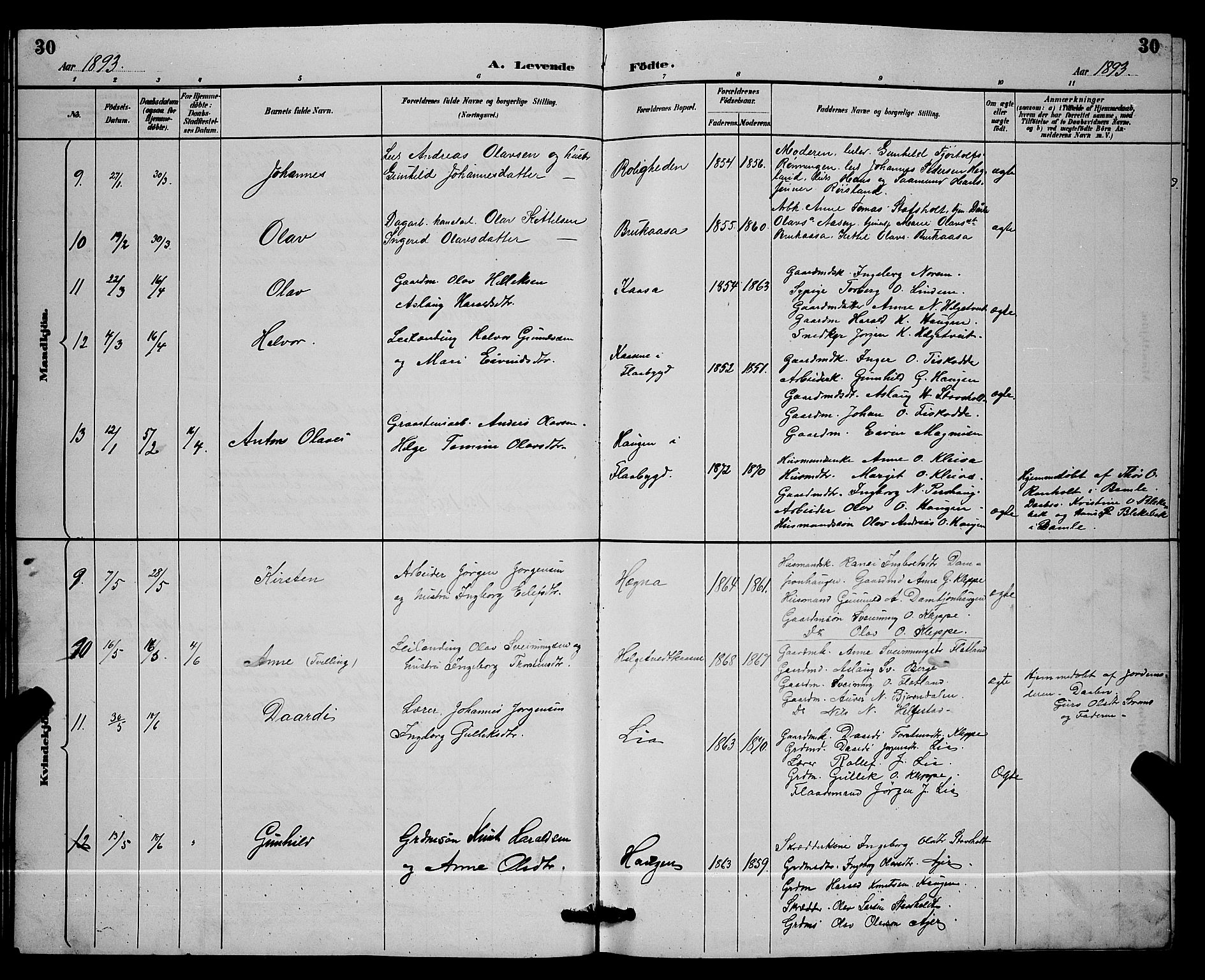 Lunde kirkebøker, SAKO/A-282/G/Ga/L0002: Parish register (copy) no. I 2, 1887-1896, p. 30
