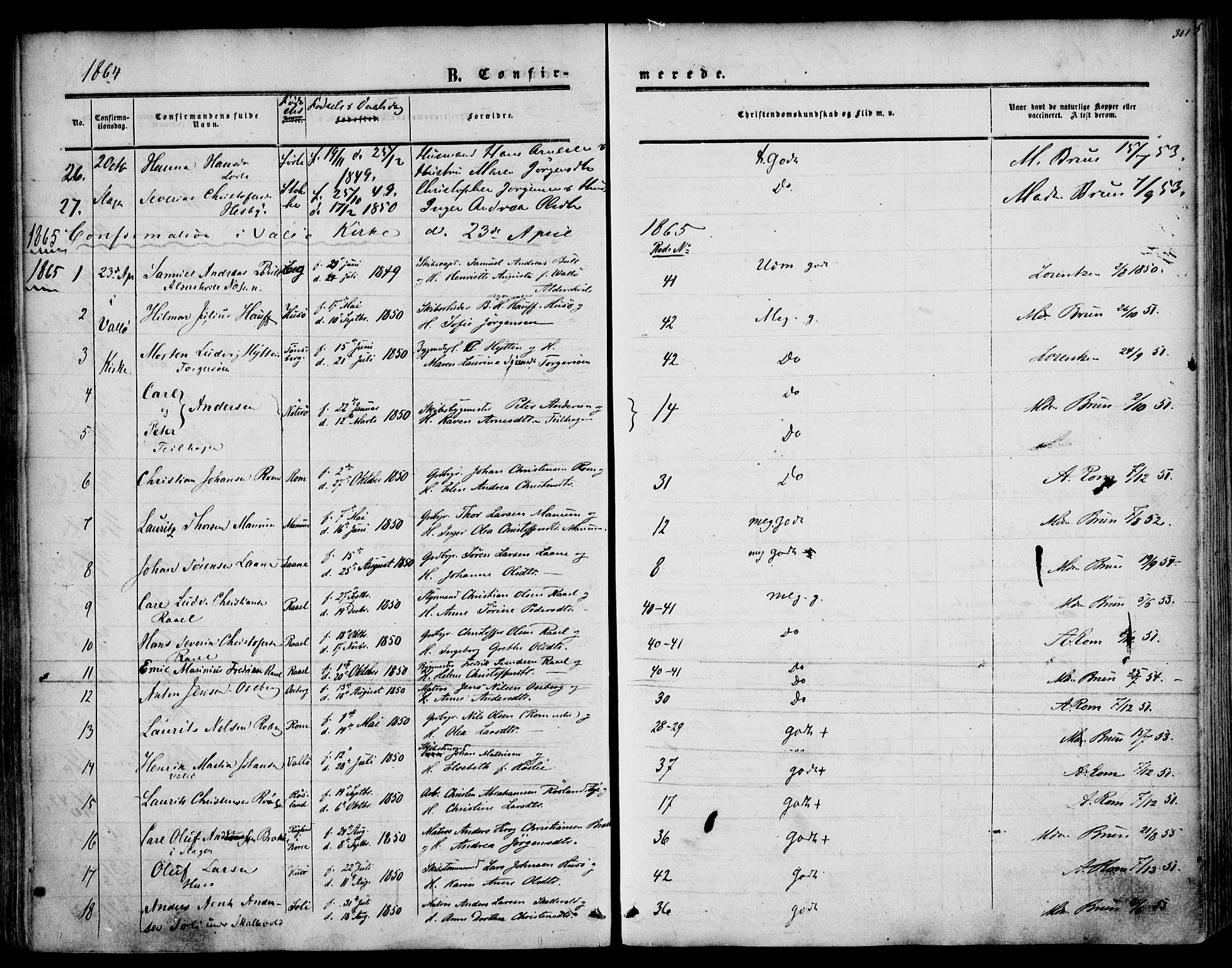 Sem kirkebøker, AV/SAKO-A-5/F/Fa/L0007: Parish register (official) no. I 7, 1856-1865, p. 301