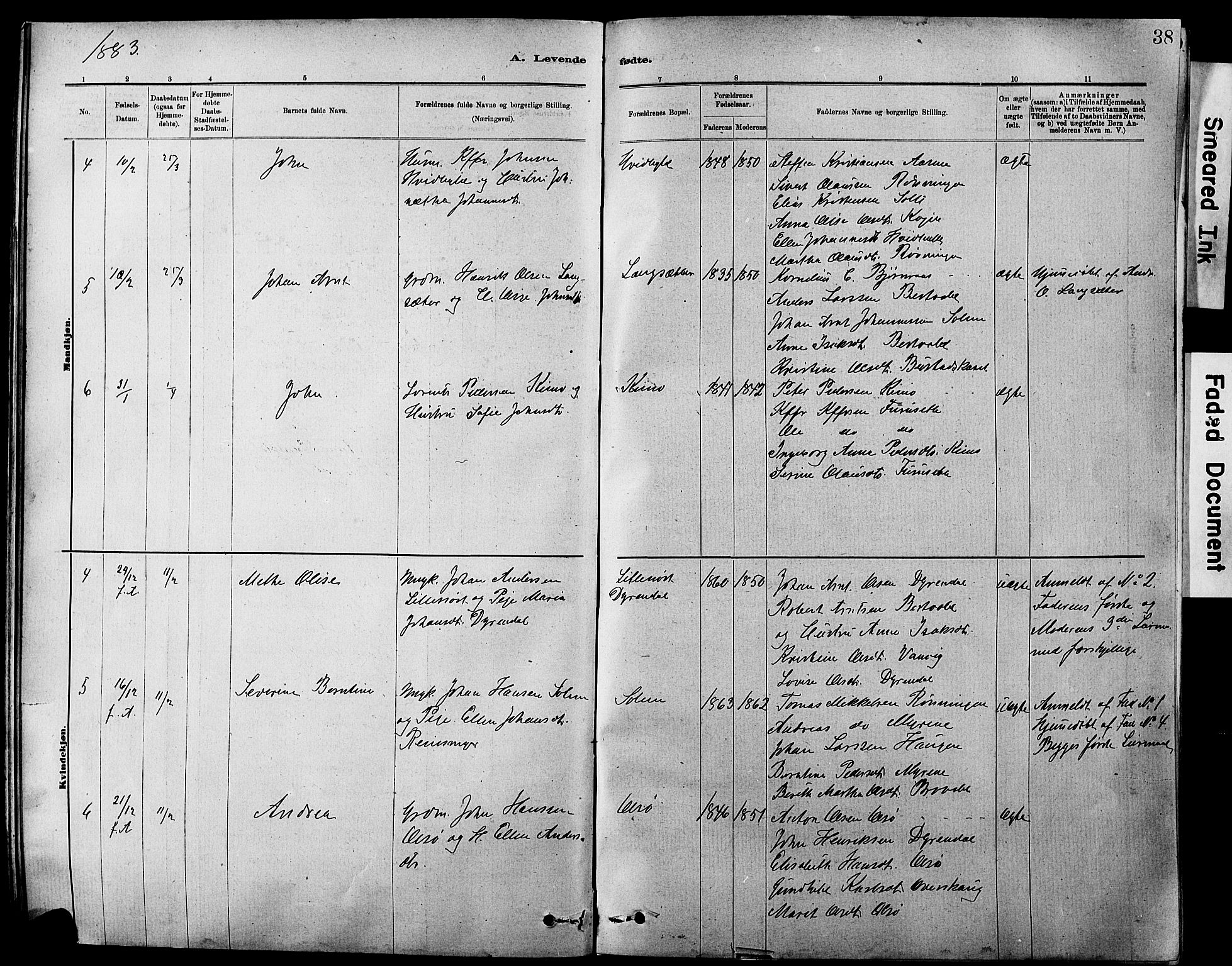 Ministerialprotokoller, klokkerbøker og fødselsregistre - Sør-Trøndelag, AV/SAT-A-1456/647/L0636: Parish register (copy) no. 647C01, 1881-1884, p. 38